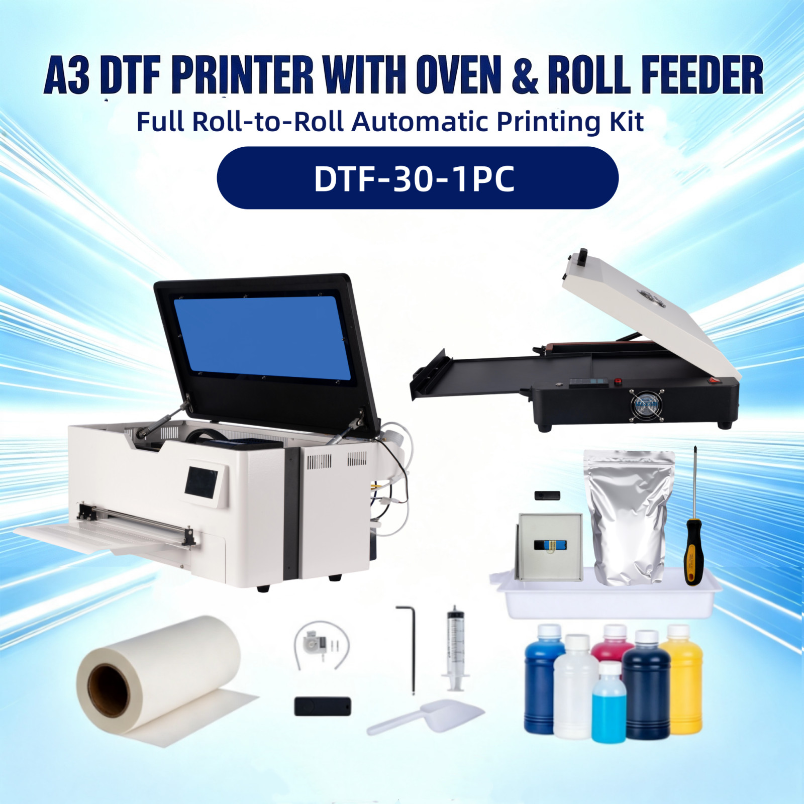 A3 DTF Printer with XP600 Printhead Roll Feeder  Oven DIY Printing 1440*720 DPI