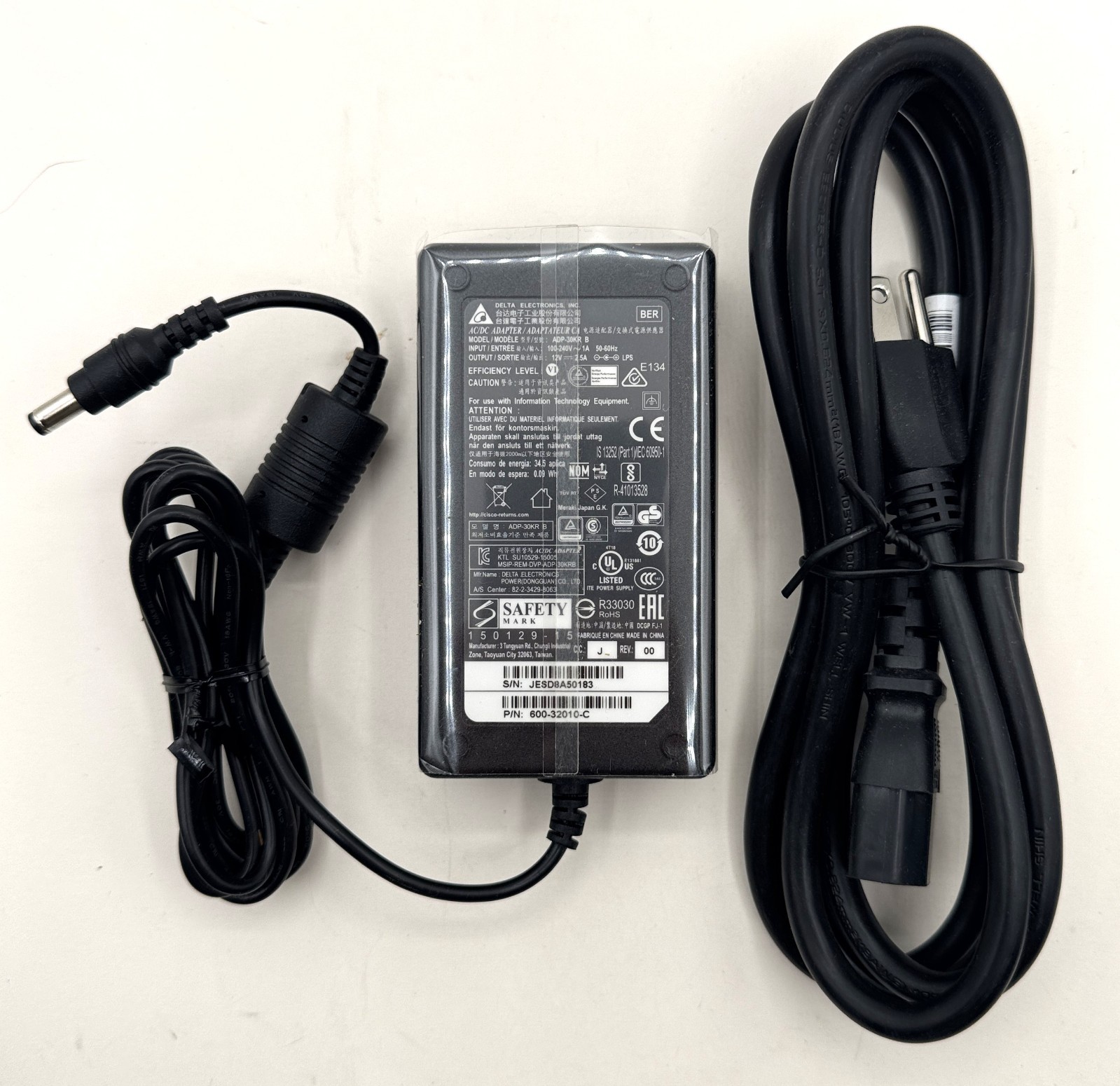 Genuine Delta AC Adapter 12V For Cisco Meraki MX64 MX64W MX67 MX67C MX67W - NEW