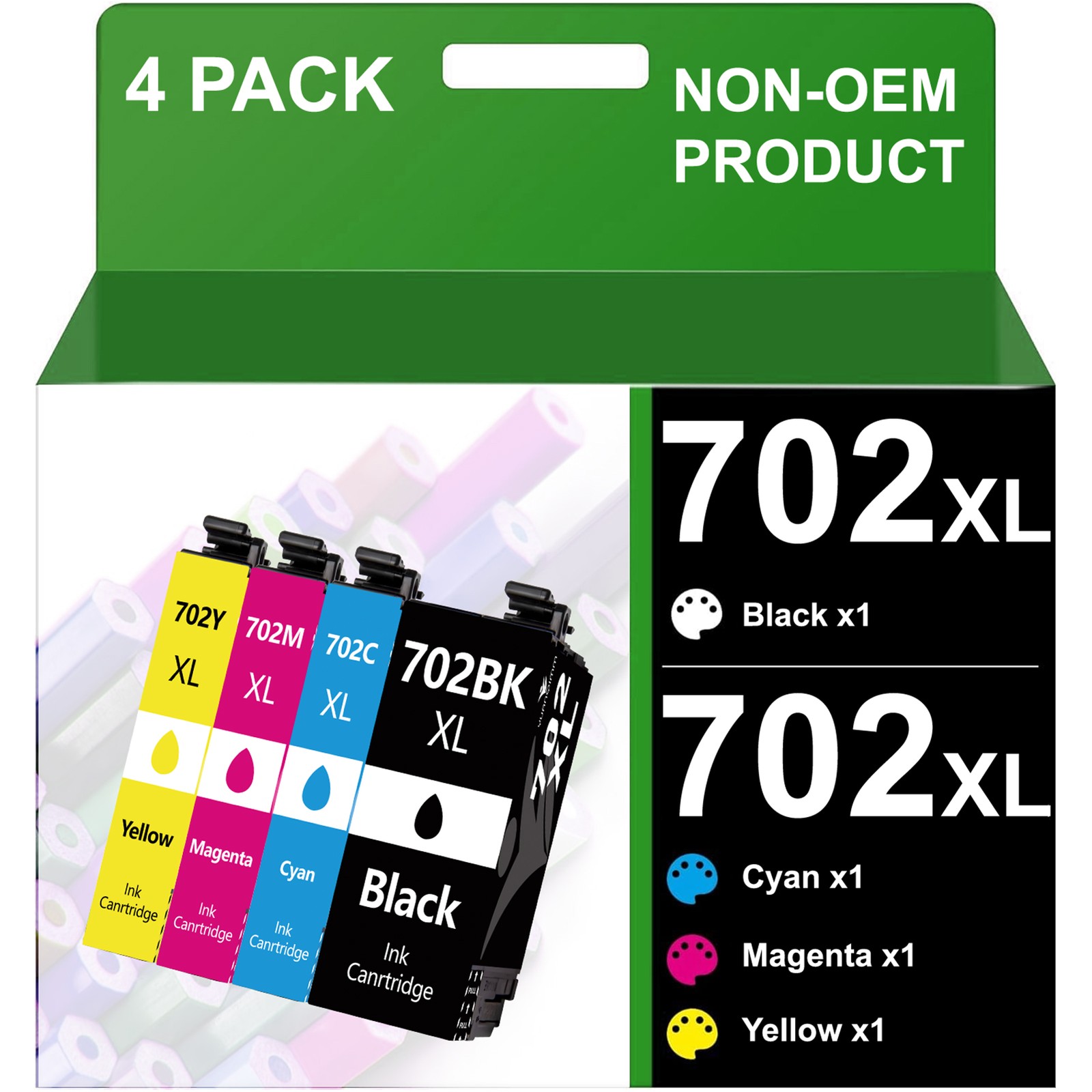 4PK 702XL T702XL Ink Cartridges Compatible for Epson Workforce Pro WF3720/3725