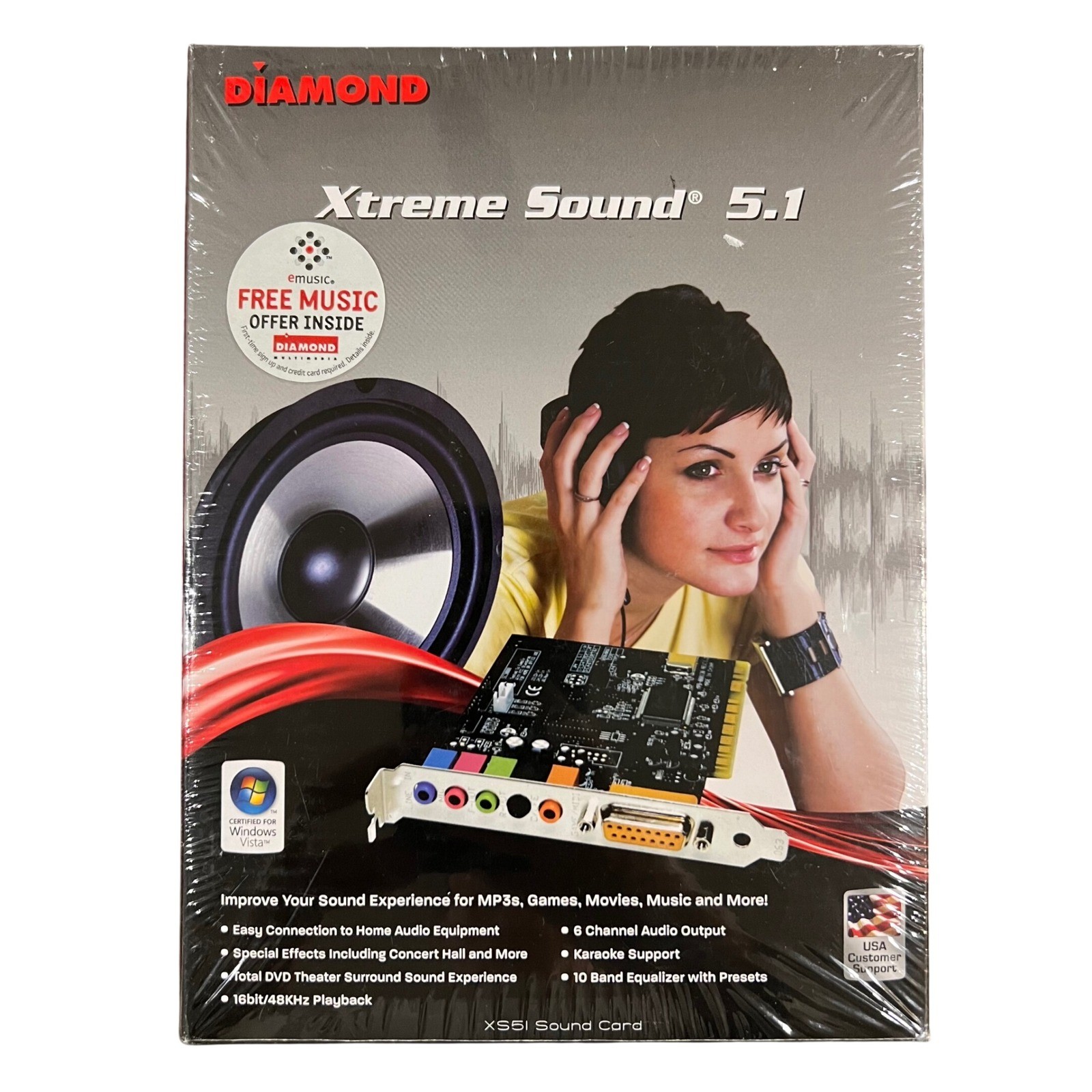 Diamond Xtreme Sound 5.1 PCI Internal Sound Card XS51 Windows Vista XP SEALED