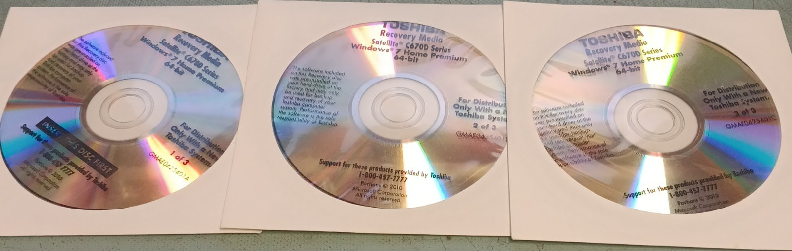 TOSHIBA Satellite C670D SERIES Recovery Media Disc Windows 7 Home Premium 64 Bit