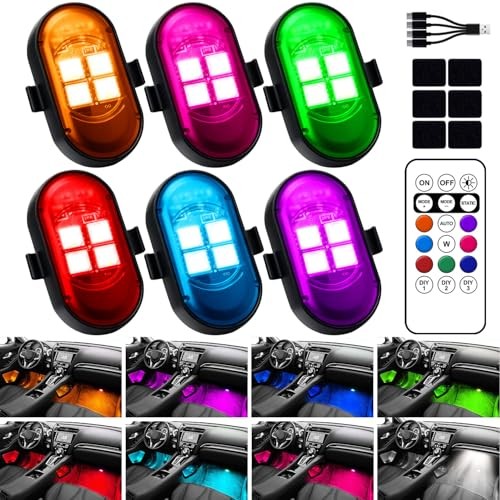 Upgraded Wireless LED Lights for Car, Rechargeable Interior Car Lights 6pcs