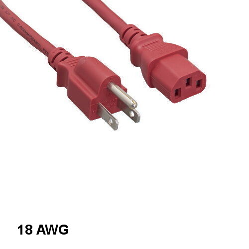 Kentek Red 2' Power Cord NEMA 5-15P/IEC-60320 C13 18AWG 10A 125V SVT Universal
