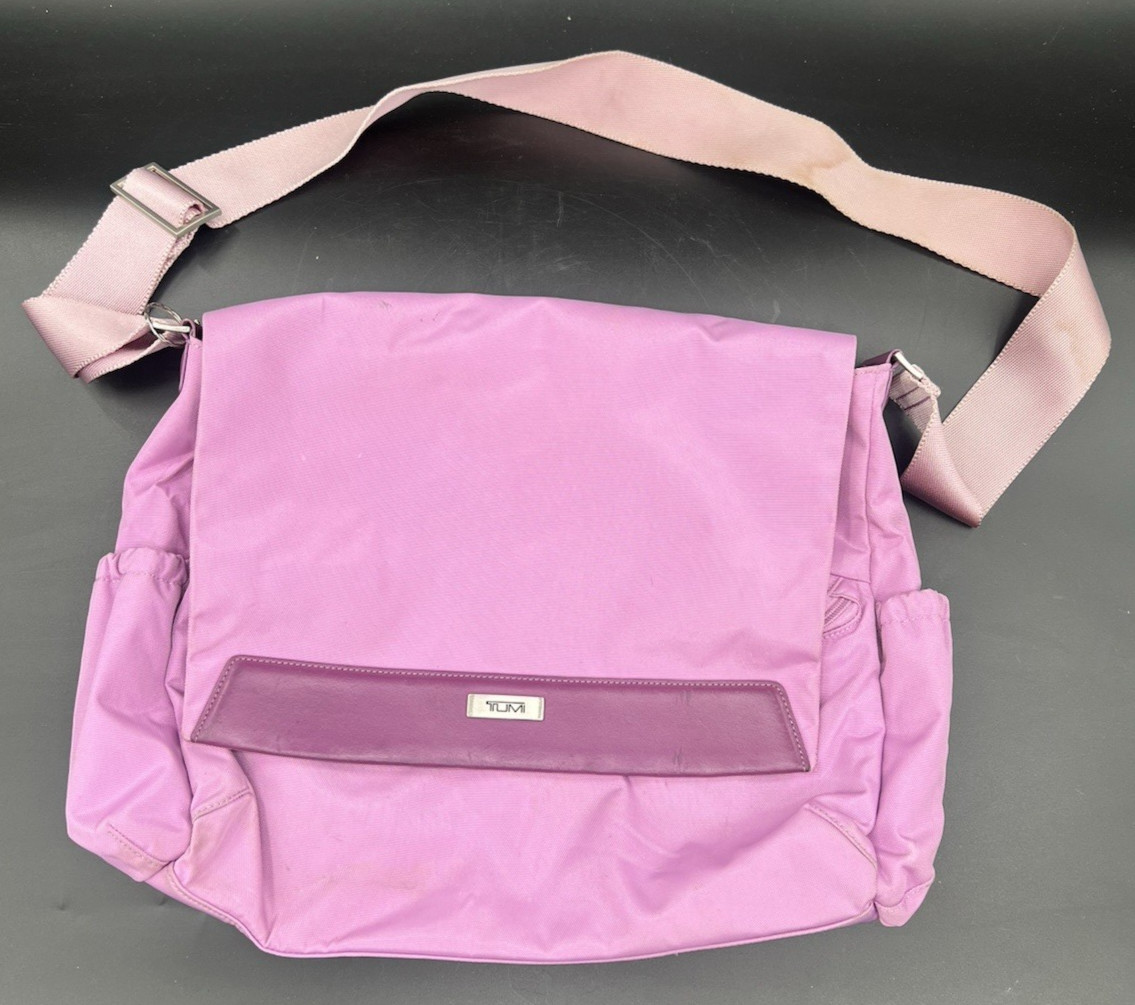 TUMI Nylon Pink Messenger Computer Work Bag Adjustable Strap *VIDEO*