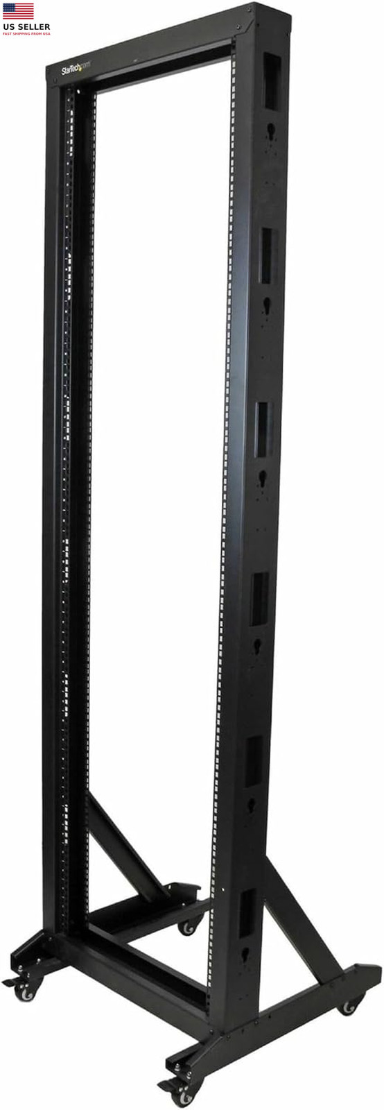 2-Post 42U Mobile Open Frame Server Rack, Two Post 19In Network Rack with Caste
