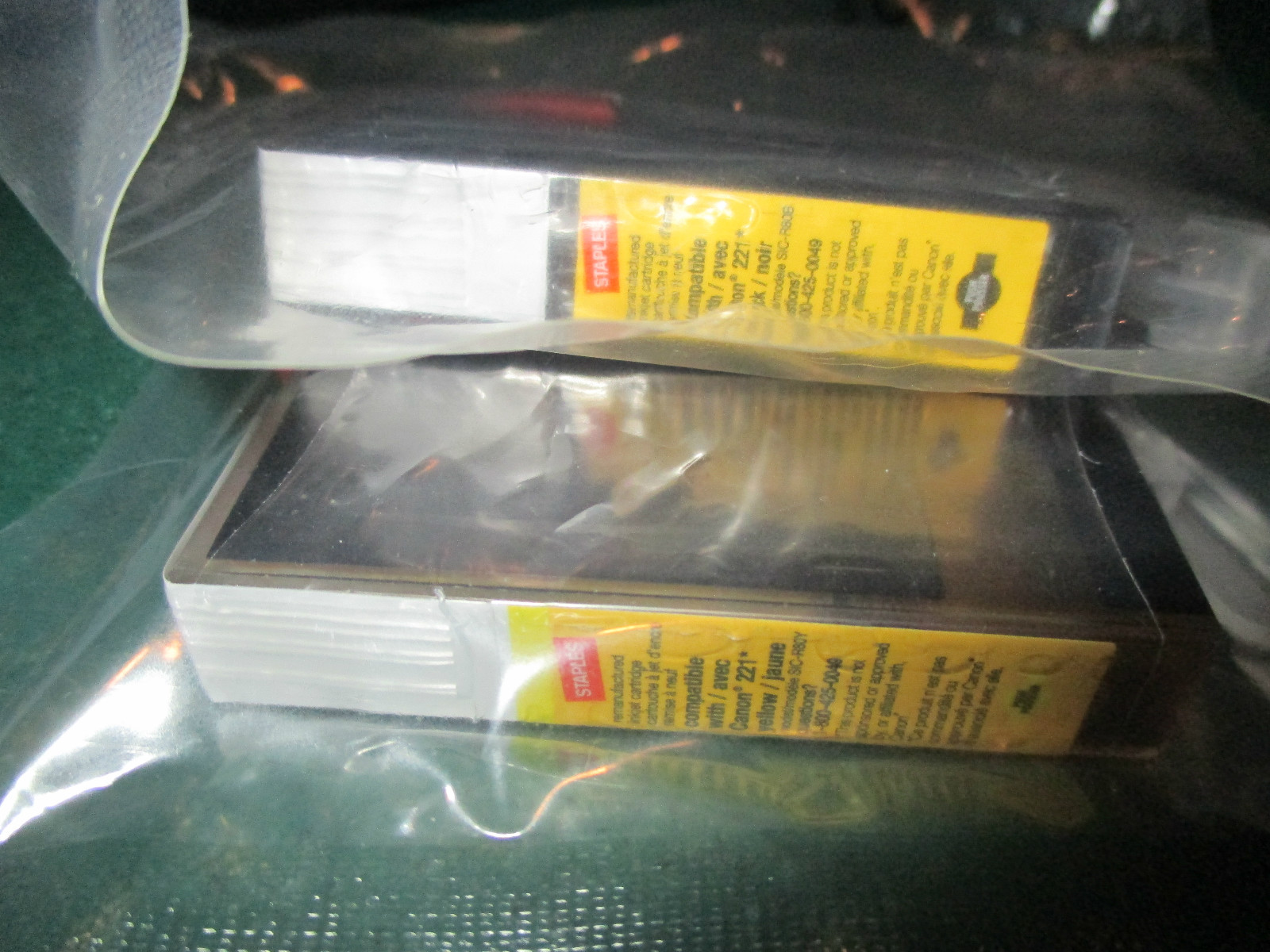 NEW STAPLES COMPATIBLE CANON 221 YELLOW & BLACK INK CARTRIDGES, NIP READY TO GO