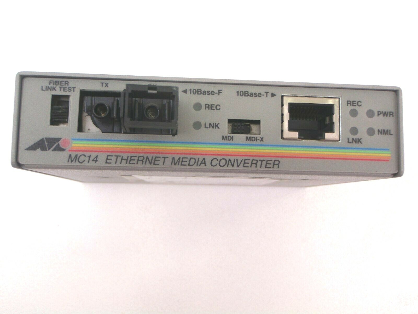 ST ETHERNET MEDIA CONVERTER RJ45 FIBRE OPTIC FIBER ALLIED TELESYN AT-MC14 MC14