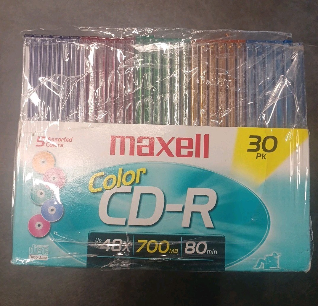 MAXELL 700MB 30pk Color CD-R 80 Min Individual Cases 648230 NEW Sealed