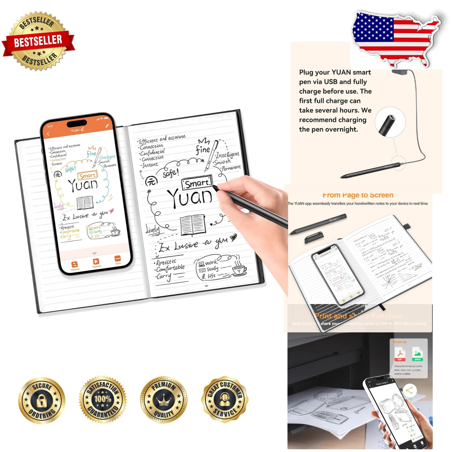 Smart Pen & Notebook: Black Leather, 5x8" Paper, Seamless Digital Sync