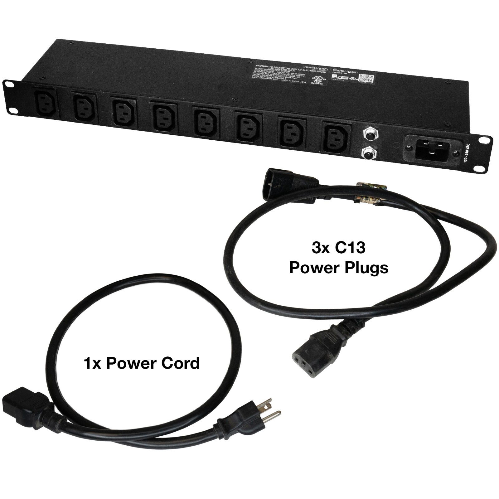 StarTech 8 Port Rack Mount PDU With C13 Outlets - 1U, 16/20A - 3 C13 Cords Incl.