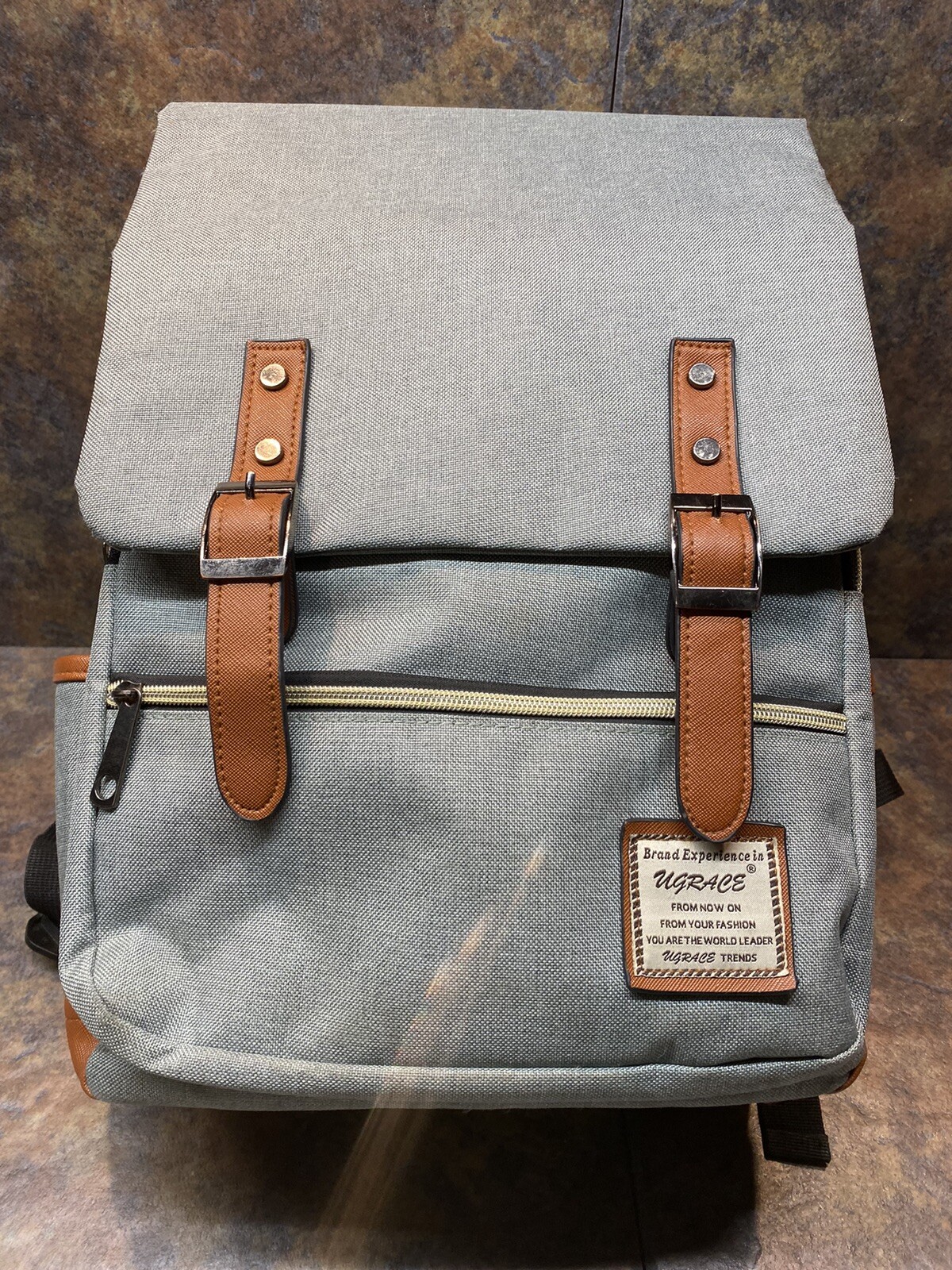 Ugrace Green Canvas Brown Trim Laptop Rucksack Backpack Travel School Business
