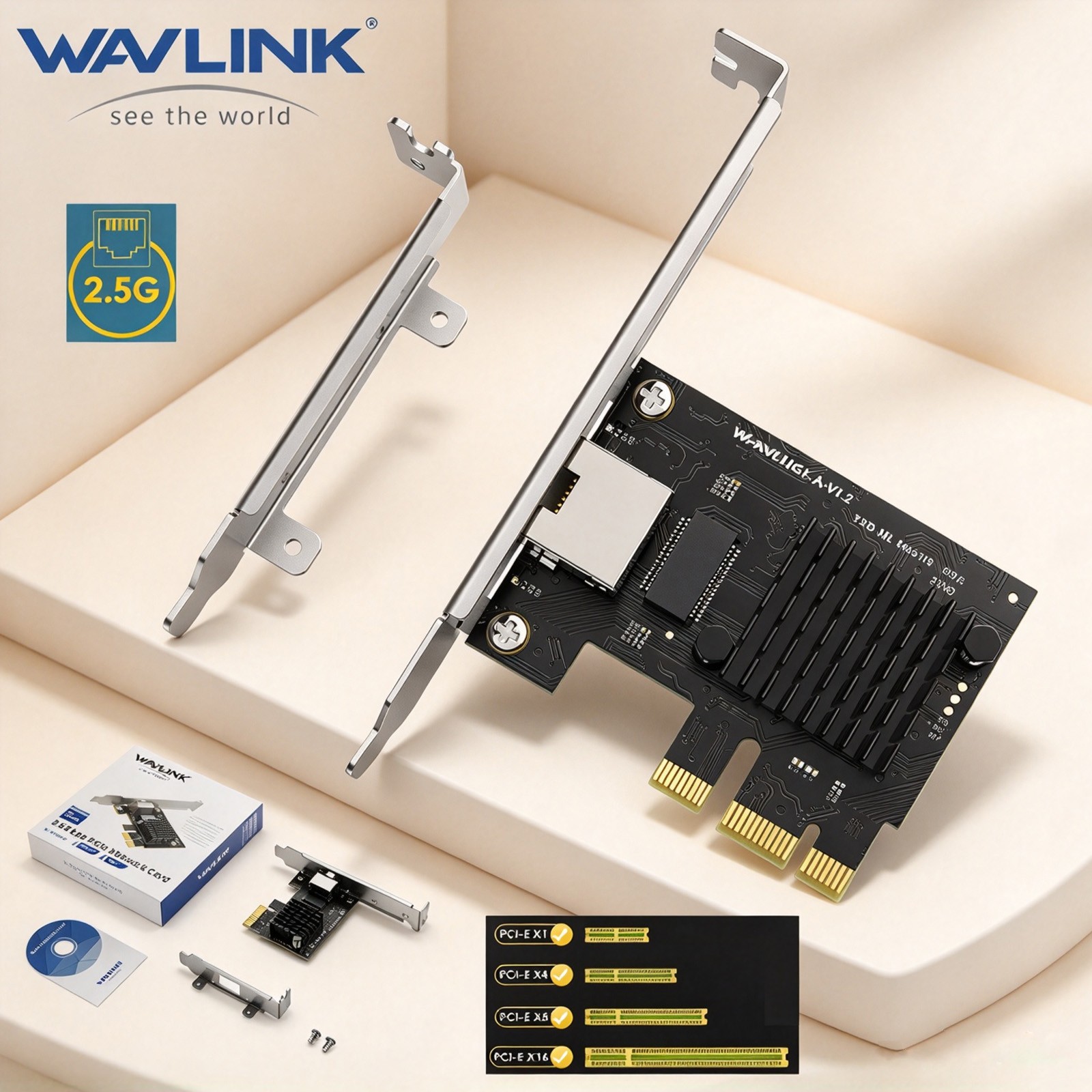 WAVLINK 2.5G Base-T PCIe Network Card 2500Mbps PCI Express Ethernet Adapter