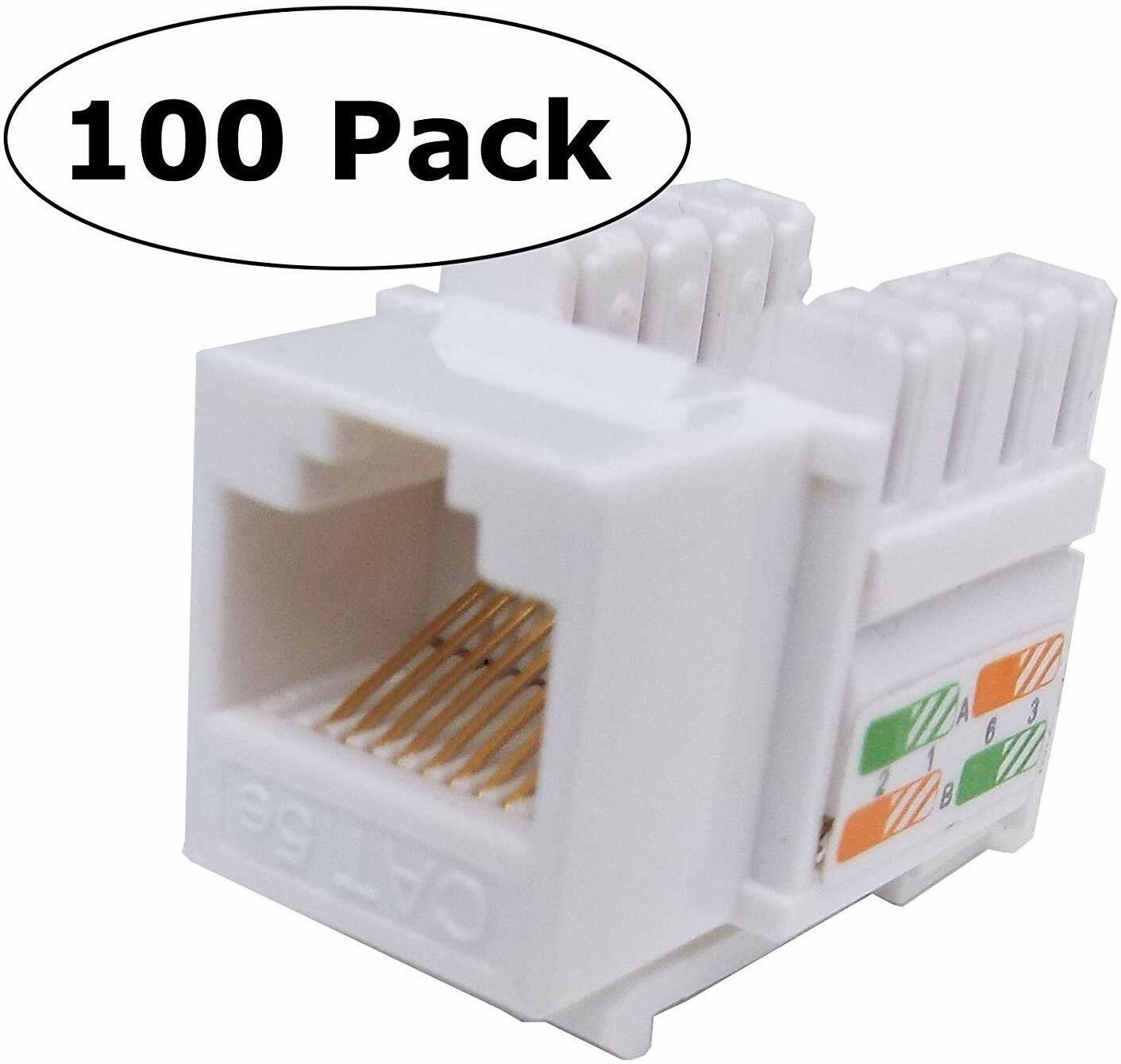 100 Lot CNAweb Cat5e RJ45 Modular Keystone Network Jack, 110 Style, White