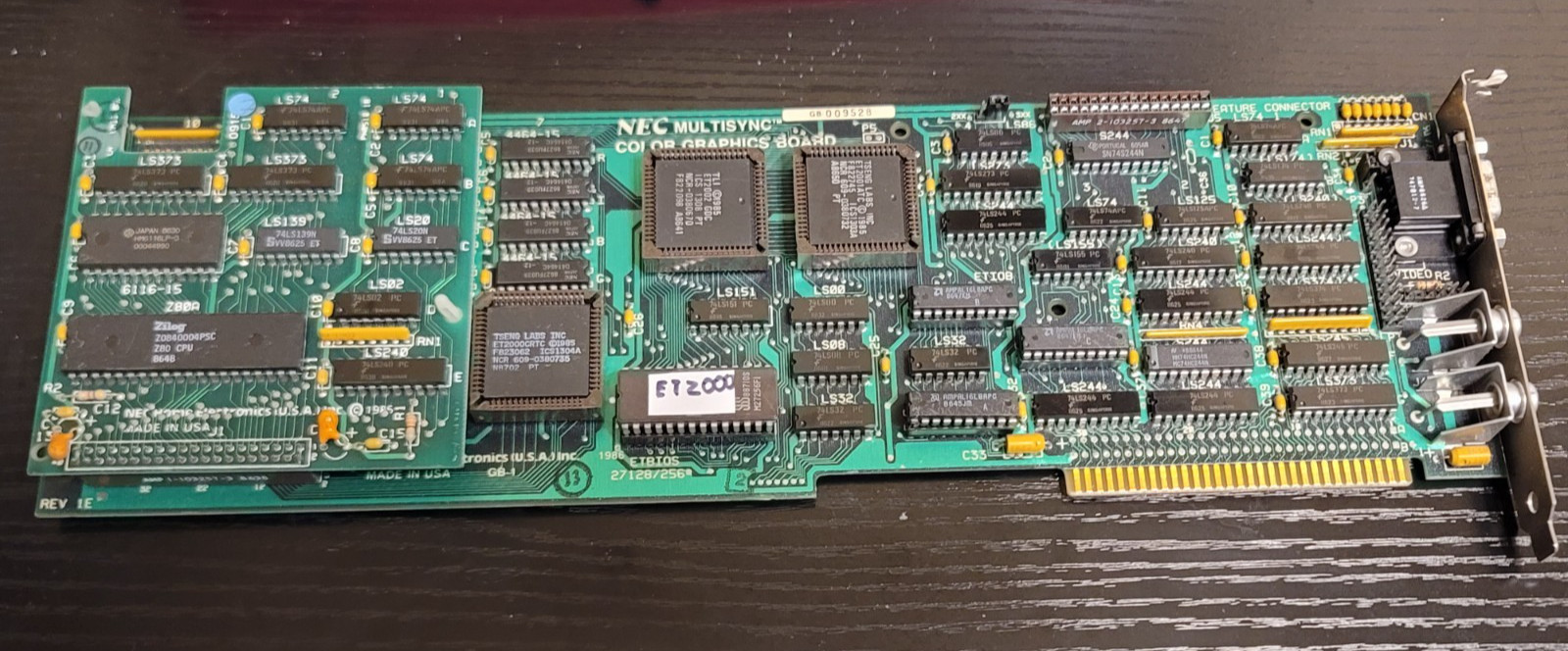 Rare Nec Multisync ET2000  ISA 8 Bits CGA EGA Video Card Retro Gaming works #D8D