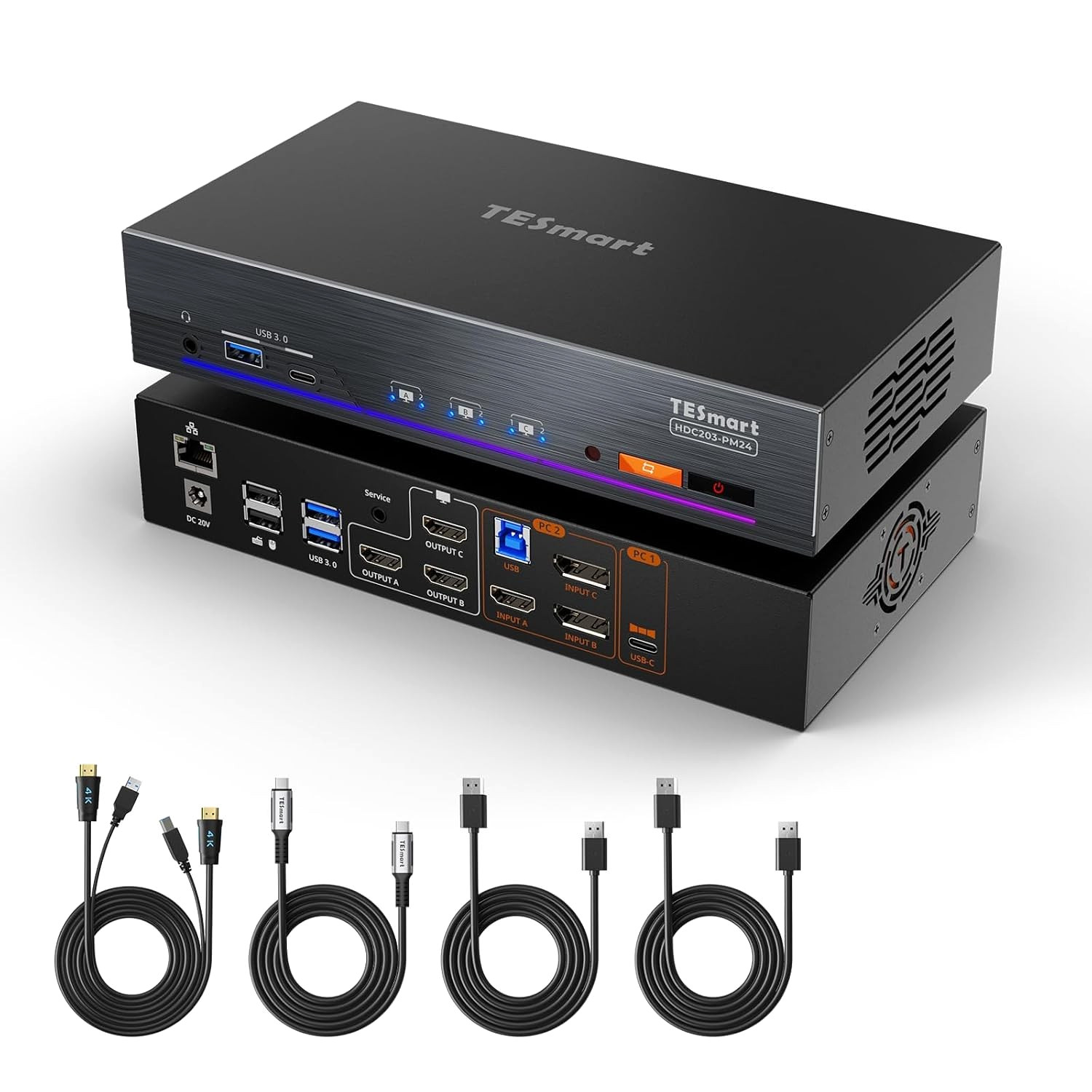 DisplayLink KVM Switch for MacBook & Desktop, Triple Monitor 4K@60Hz USB-C 100W