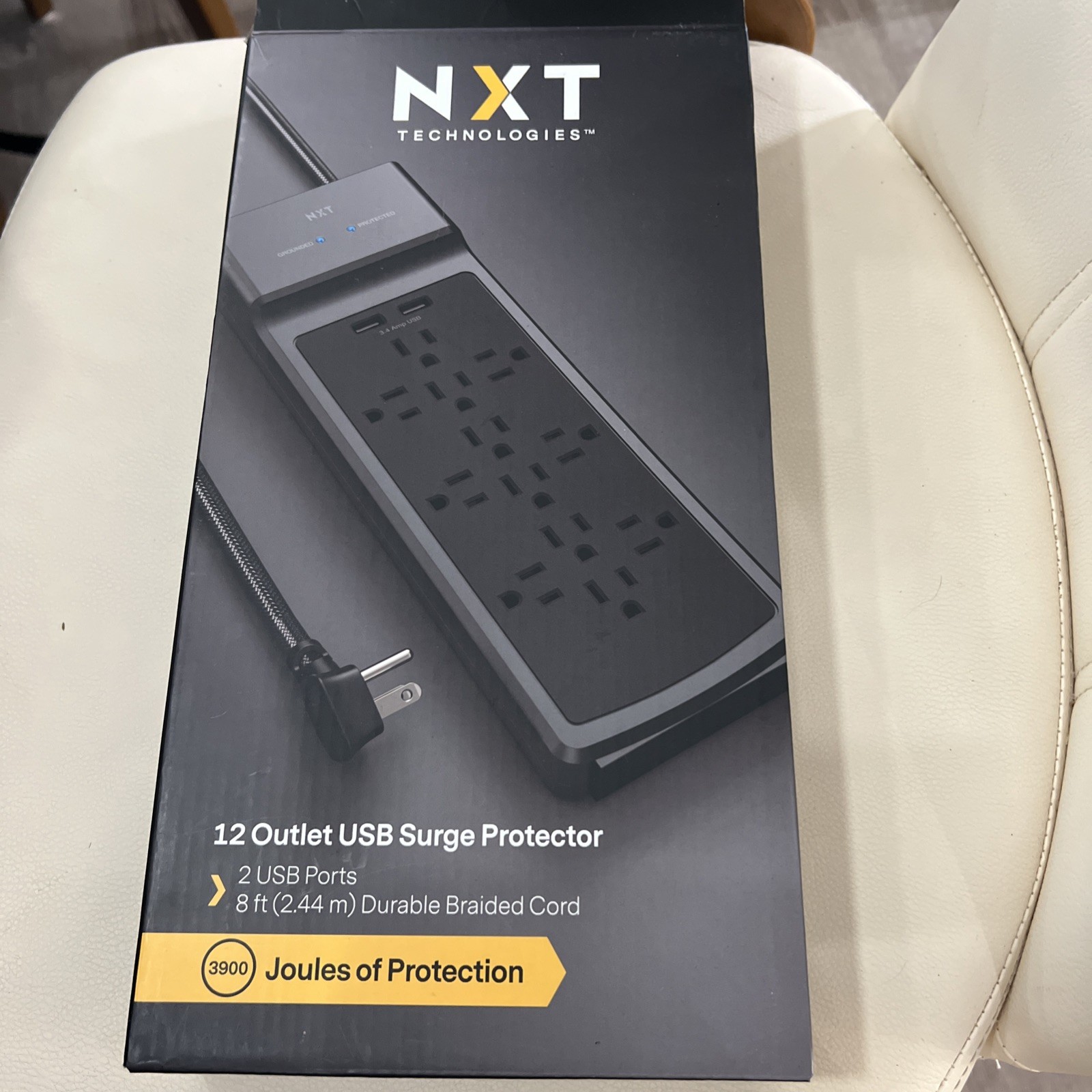 NEW NXT NX54319 Technologies Surge Protector, 12 AC Outlet/2 USB Ports, 8ft Cord