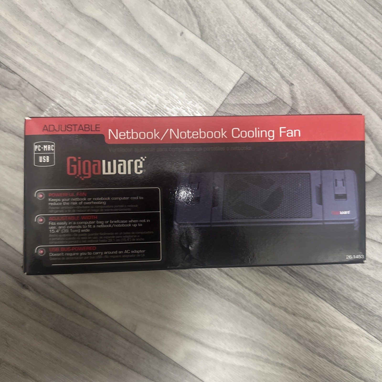 Gigaware USB Cooling Fan Adjustable Up to 15.4" Notebook 26-1453. 2300 RPM