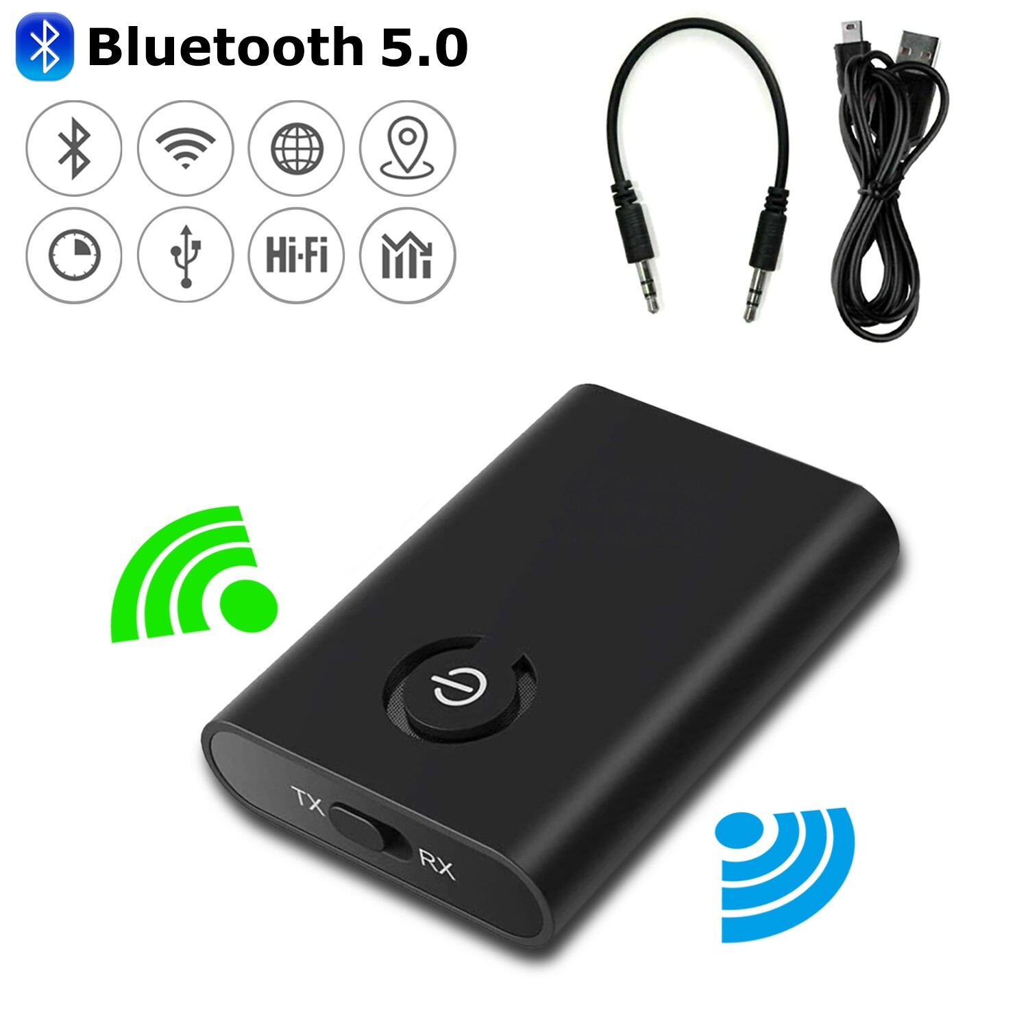 Bluetooth 5.0 Transmitter Receiver 2 IN 1 Wireless Audio 3.5mm Jack Aux Adapter