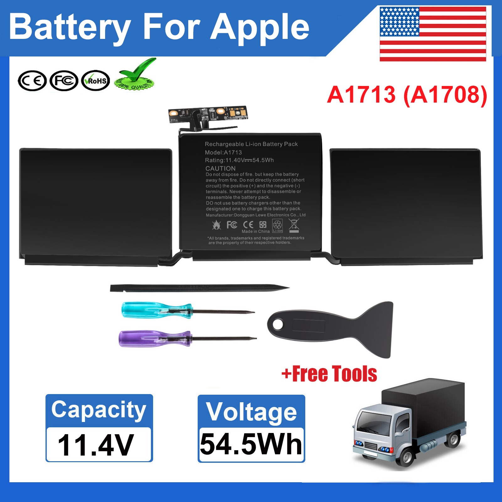 A1713 Battery For Apple MacBook Pro 13" A1708 Late 2016 Mid 2017 Year Compatible