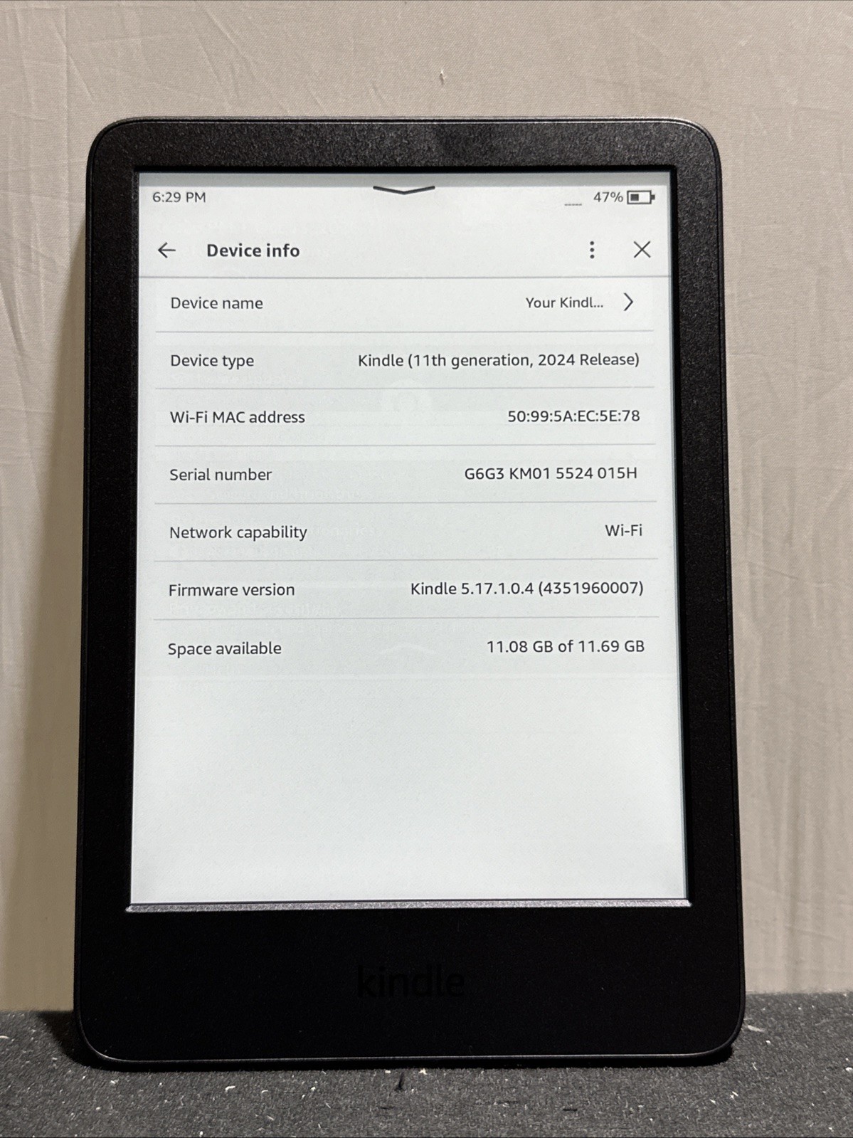 Amazon Kindle (11th Generation, 2024 Release) 12 GB