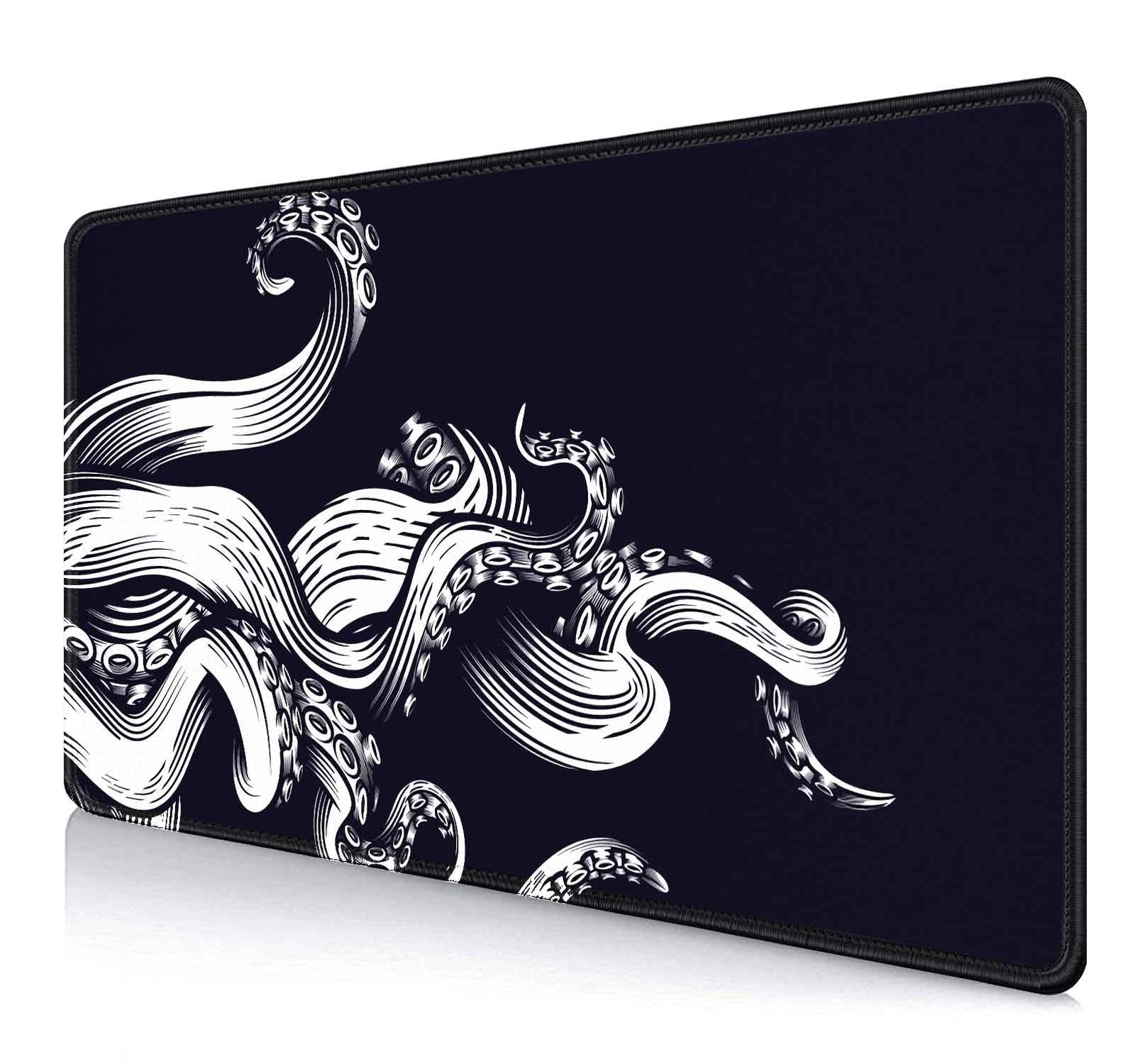 Large Gaming Mouse Pad Octopus Desk Mat Black White 35.4x15.7 Inch Keyboard