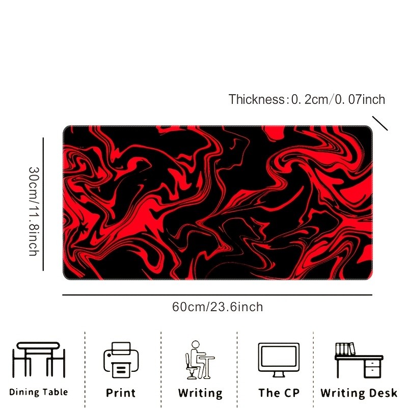 Black and Red Fluid Line Texture Pattern, Large Mouse Pad, Keyboard Mat, Non-S