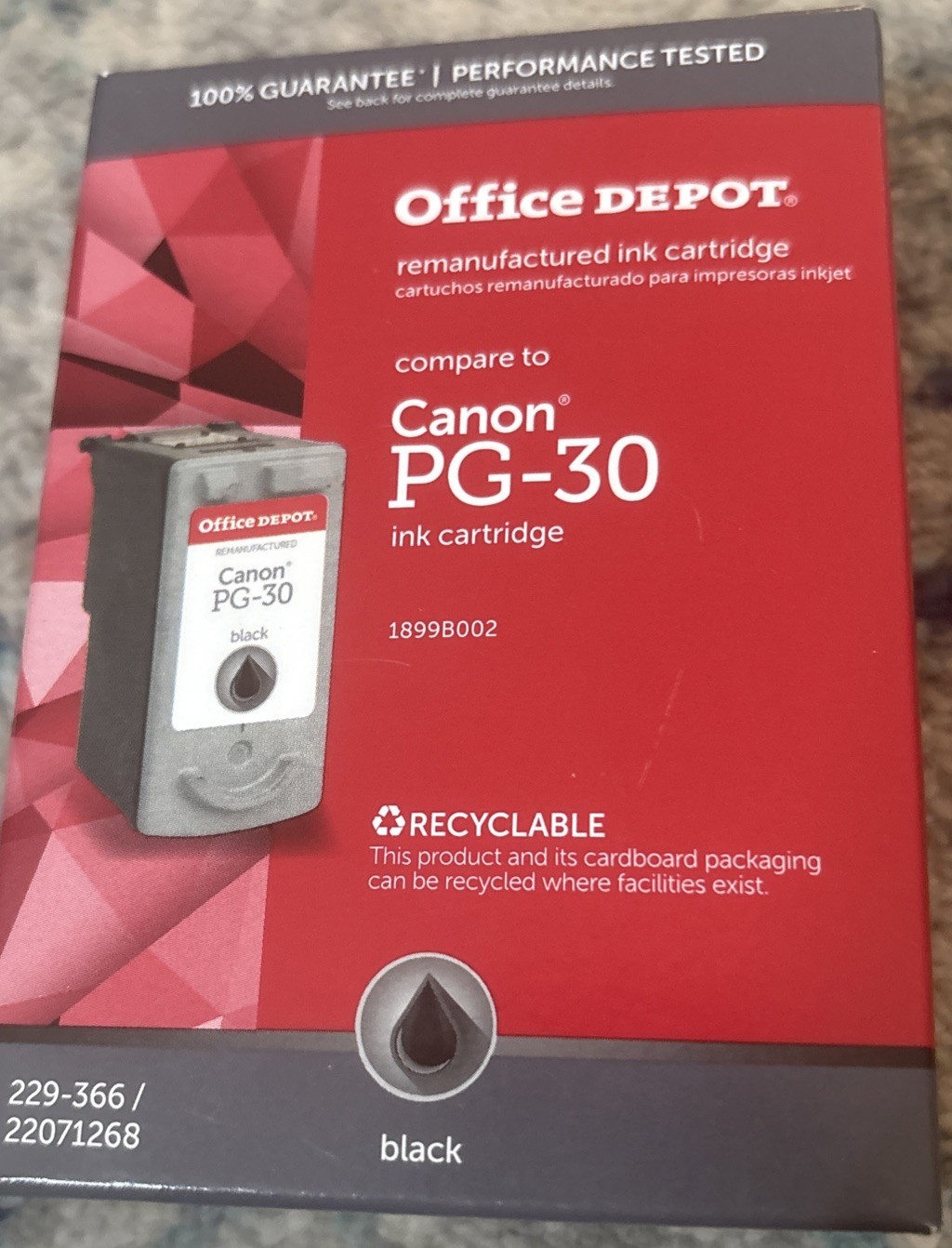 Office Depot Canon Ink PG-30 Black Ink Cartridge New In Box