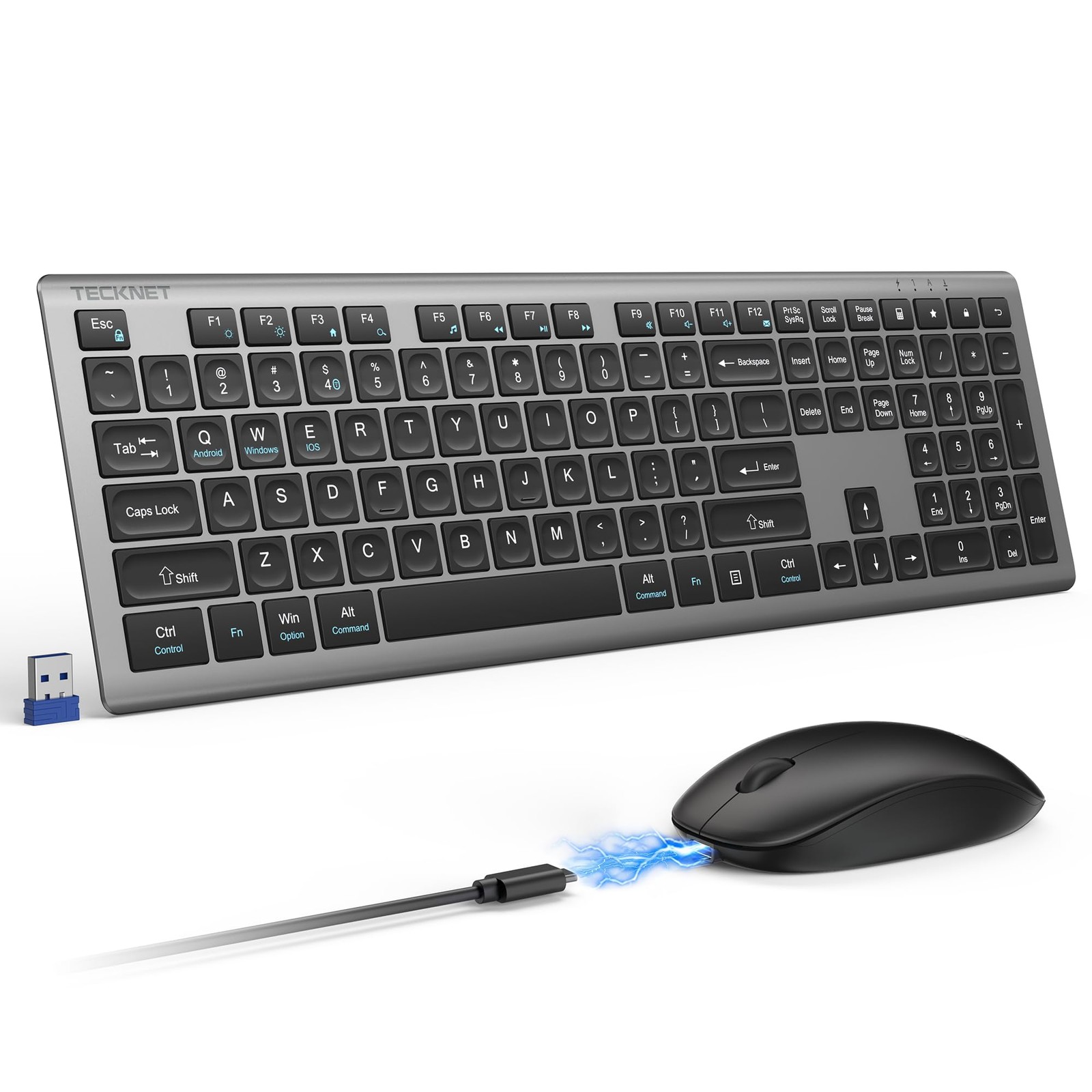 2.4G Rechargeable UltraSlim Wireless Keyboard Mouse Combo Grey Set 1 PCS