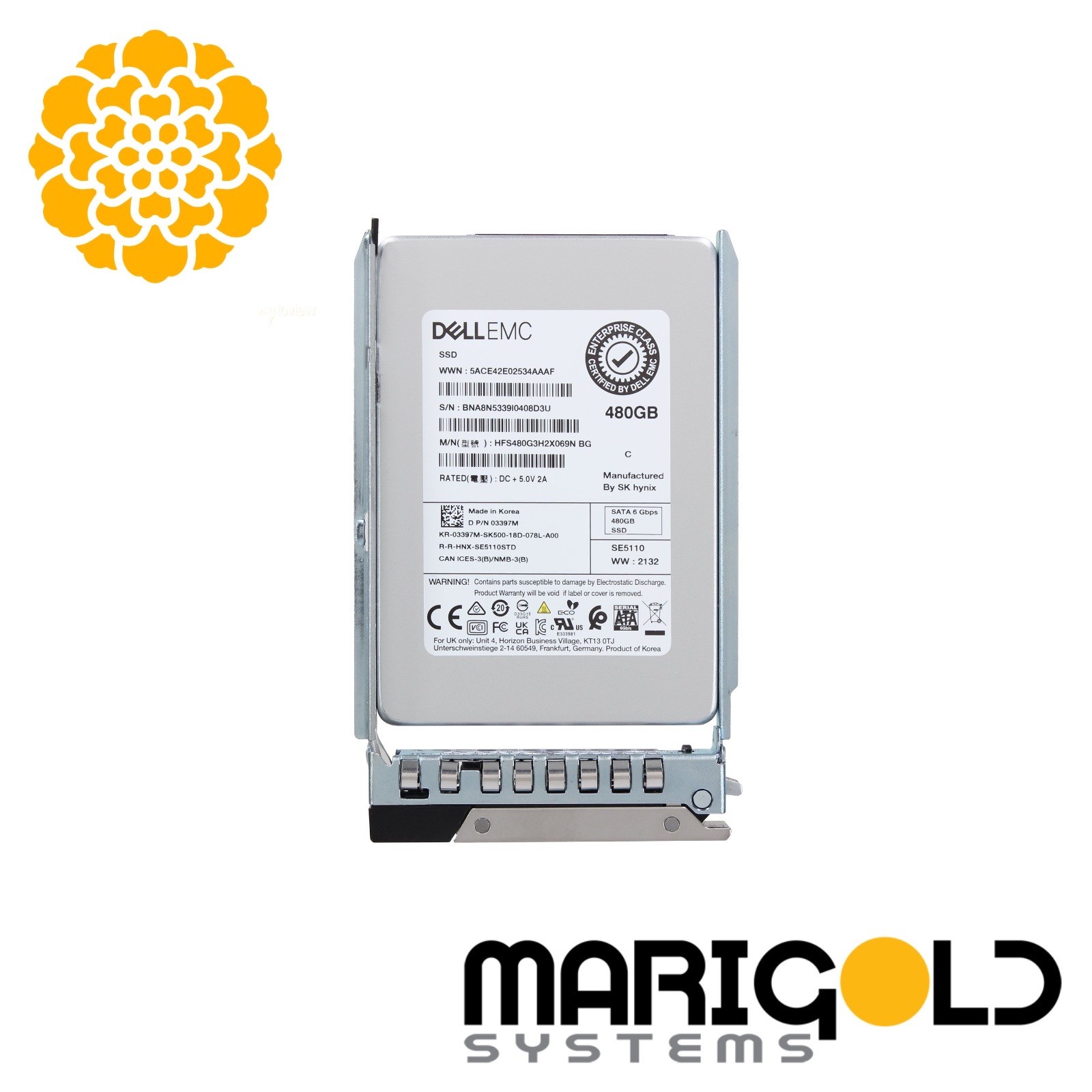 Dell 480GB 6Gbps SATA TLC SSD RI in 2.5" Tray 3397M 03397M