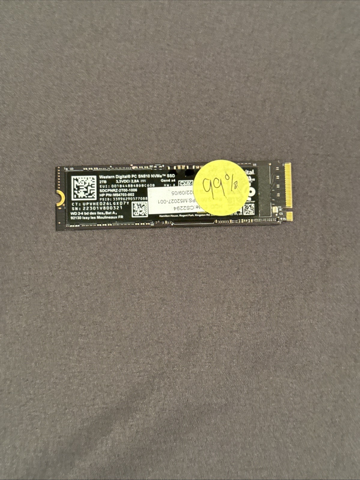 Western Digital 2TB PC SN810 NVMe SSD | 2280 M.2 SSD | 99% Health
