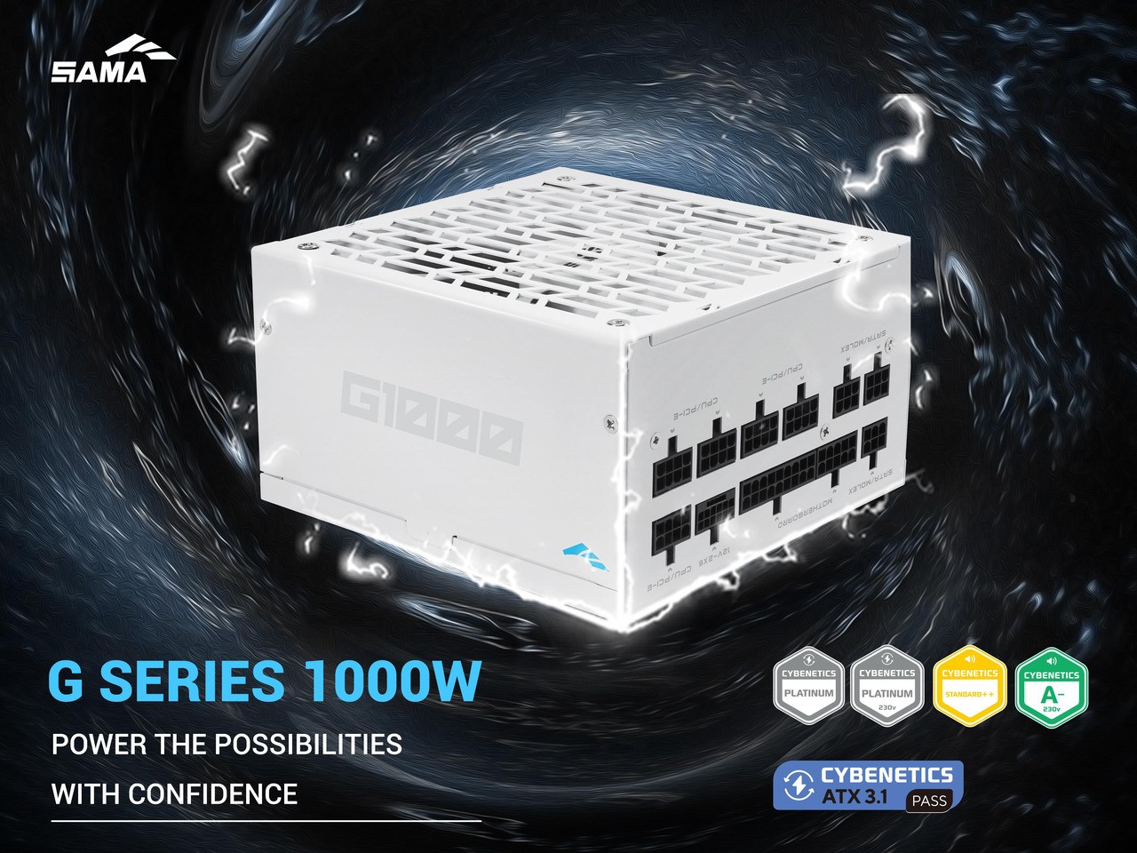 SAMA G1000 1000W ATX 3.1 Full Modular Power Supply, Cybenetics Platinum Rated,