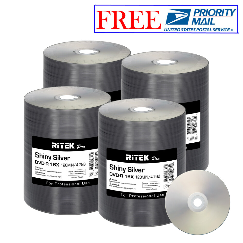 400 Pack Ritek Pro DVD-R 16X 4.7GB Shiny Silver Lacquer Blank Recordable Disc