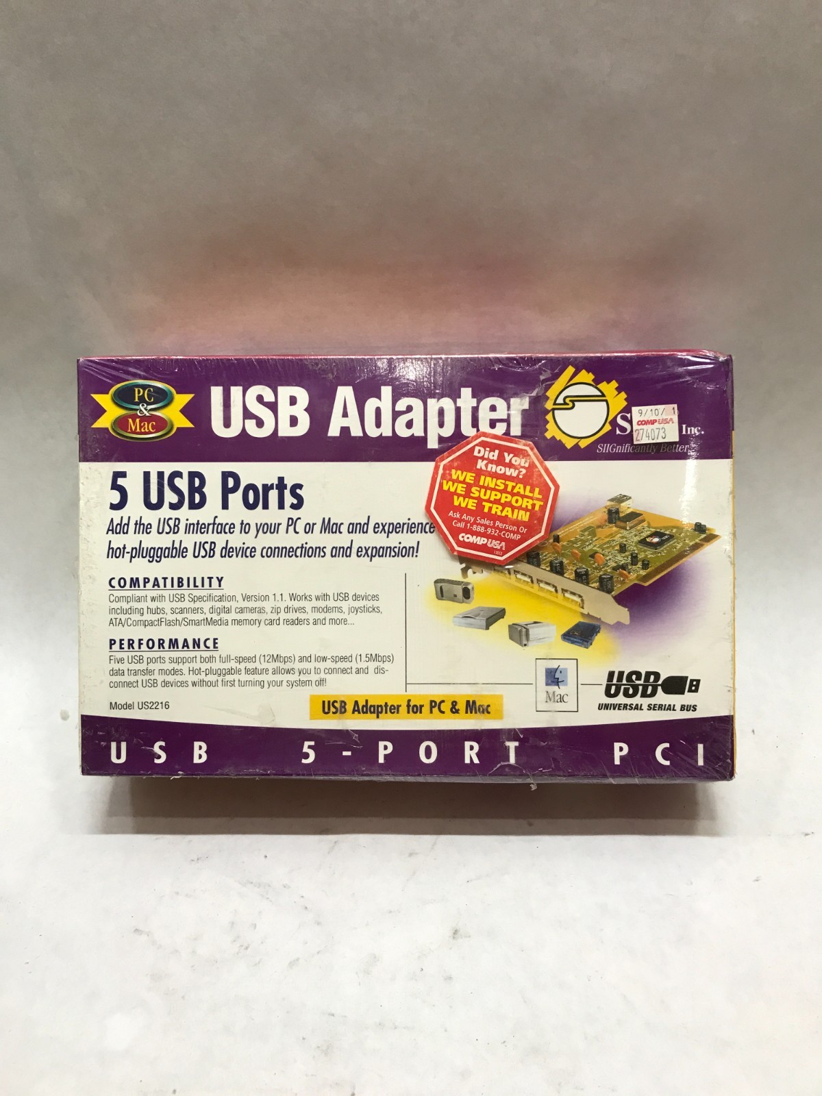 Vintage NIB SIIG Inc. USB 5-Port PCI USB Adapter US2216 PC & MAC NEW SEALED - DW