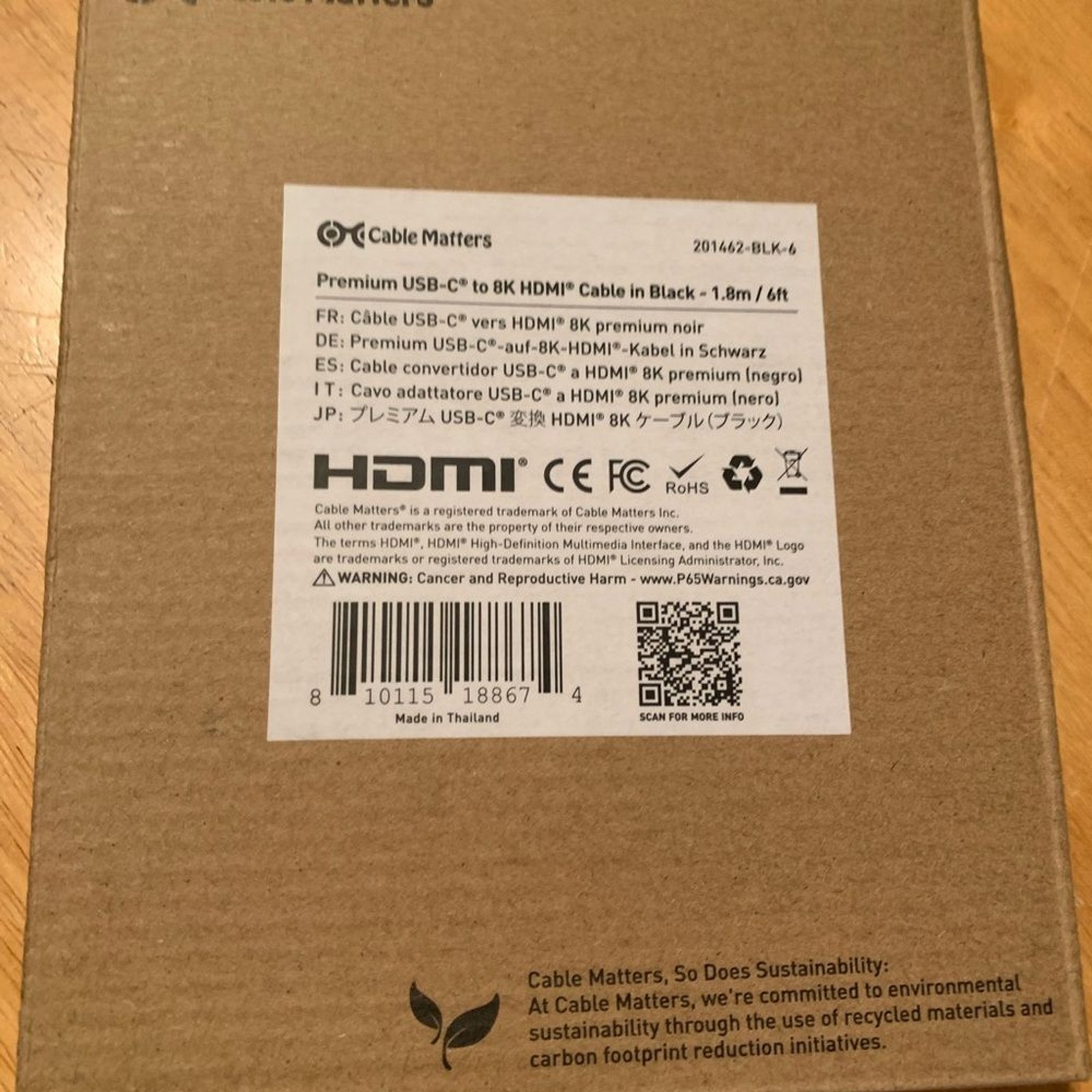 Cable Matters 48Gbps 8K Unidirectional USB C to HDMI 2.1 Cable for macOS
