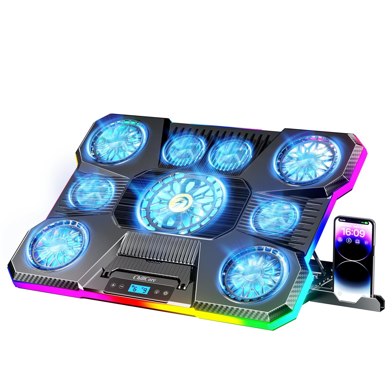 ChillCore Laptop Cooling Pad, RGB Lights Laptop Cooler 9 Fans for 15.6-19.3 I...