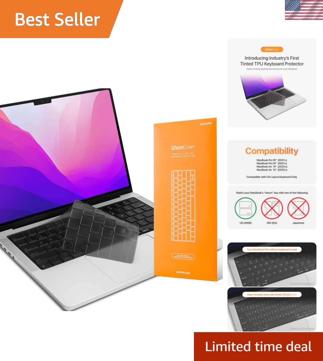 GhostCover   Ultra Thin Keyboard Cover Protector, Compatible with 2021-2026 M...