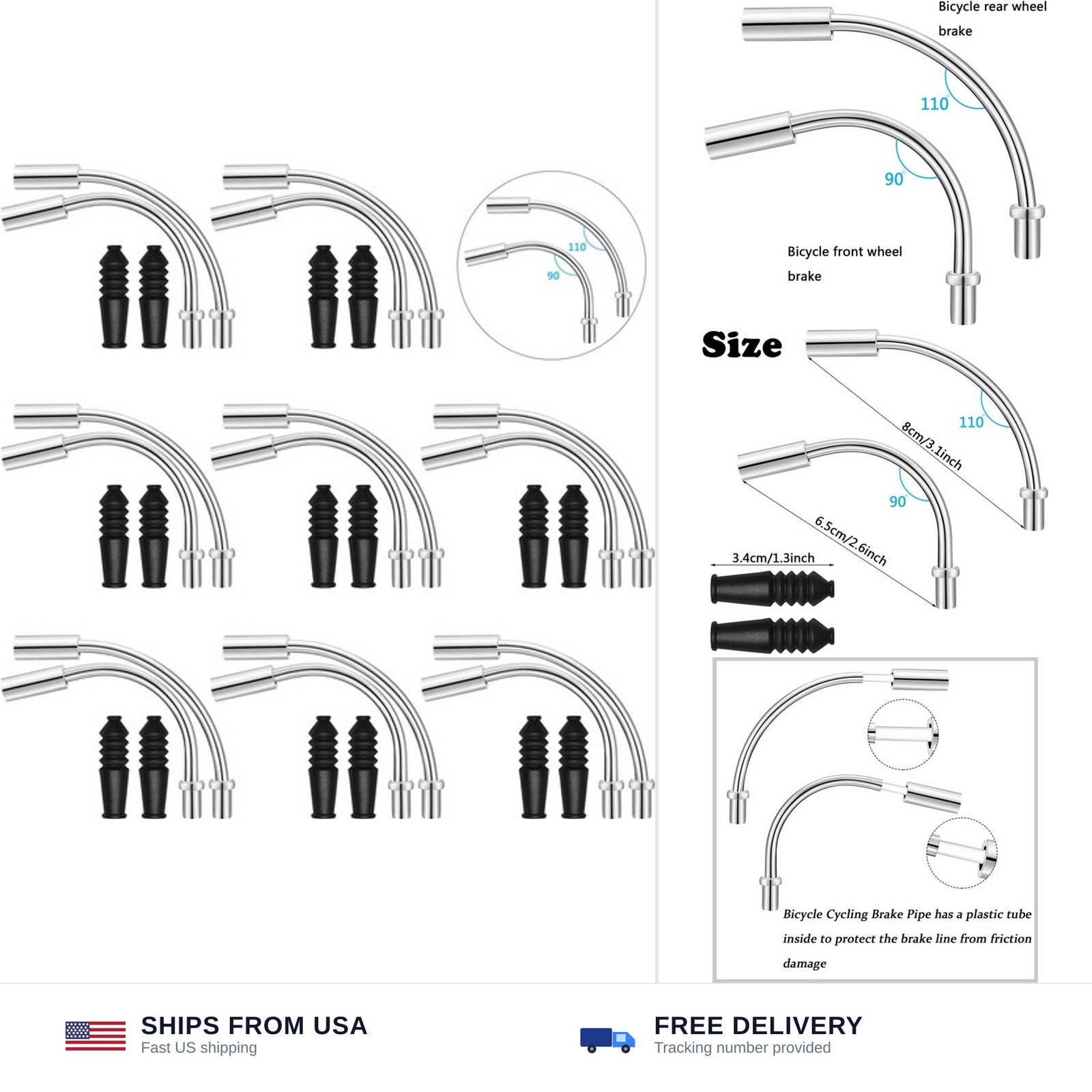 32Pc Bike Brake Cable Noodle Guide Set 90° 110° Bend Rubber Boots Black