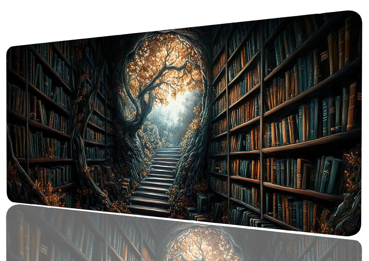 Bookshelf Mouse Pad Dark Retro Library XL Large Gaming Desk Mat 31.5x11.8 Inch