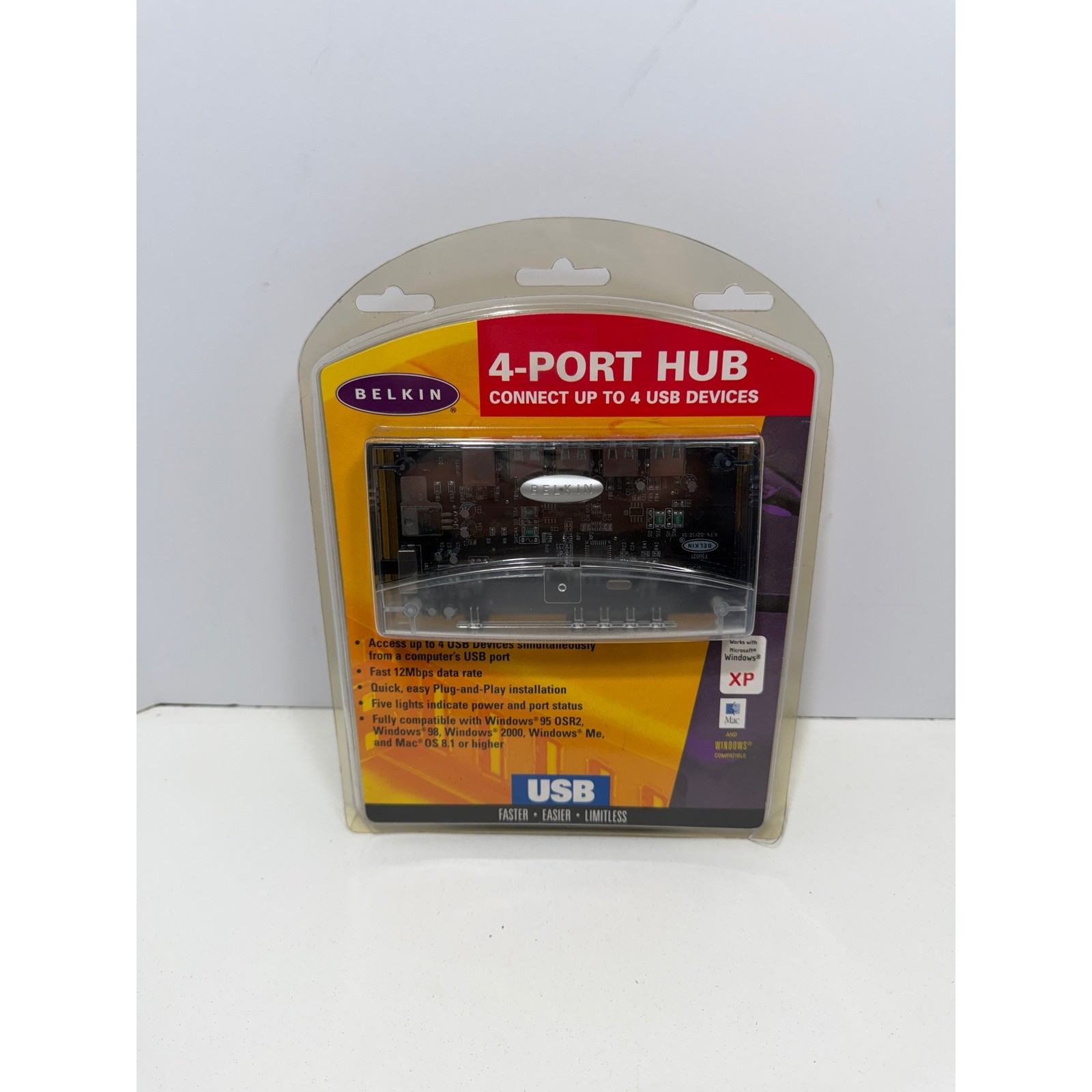 Belkin 4-Port USB Hub F5U021 Clear 12Mbps Windows XP Mac OS New Sealed