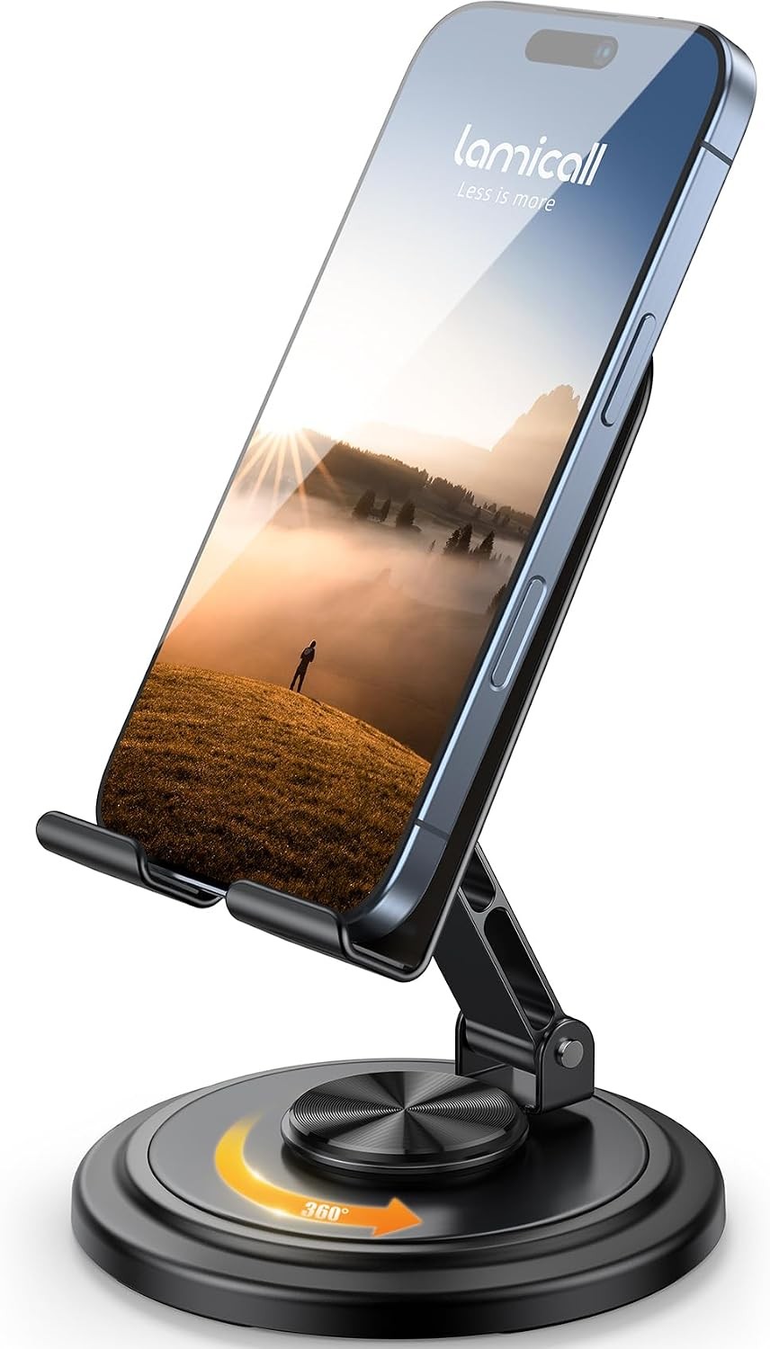 Lamicall 360° Rotation Phone Stand for Desk, Sturdy Cell Phone Holder