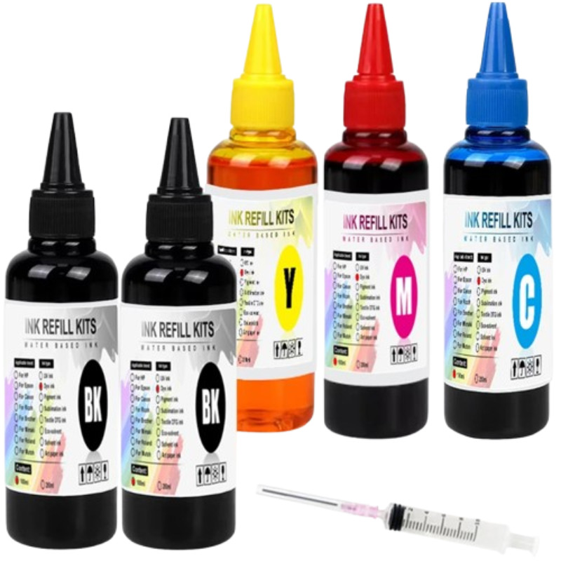  100ml Universal Dye Ink Refill 5 Ink kit BK/C/M/Y COMPATIBLE wITH HP,
