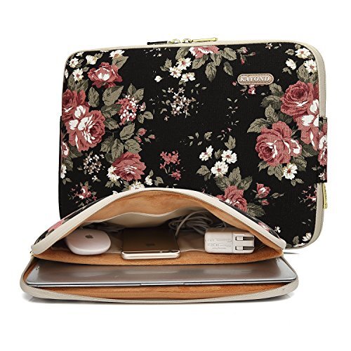  Water-Resistant Canvas 14.1 Inch Laptop Sleeve-Black C Rose 