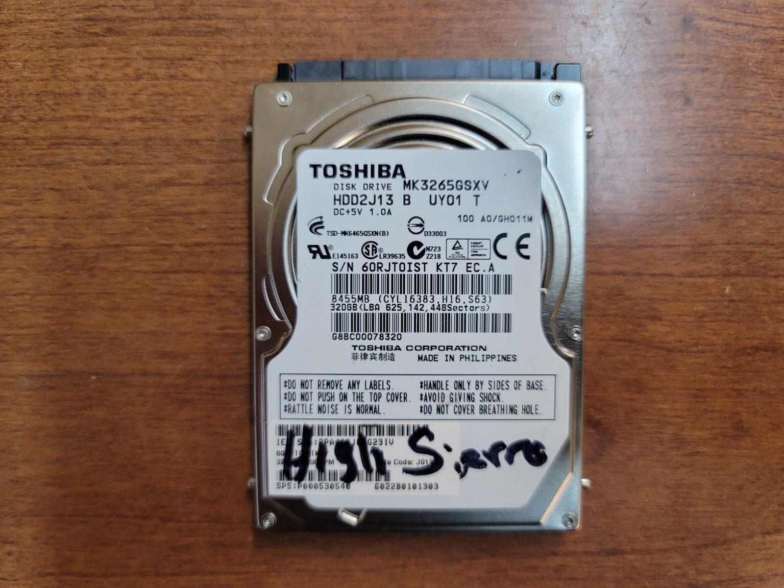 MACBOOK UNIBODY A1342 2010 320GB 5400RPM TOSHIBA MK3265GSXV HARD DRIVE HDD2J13