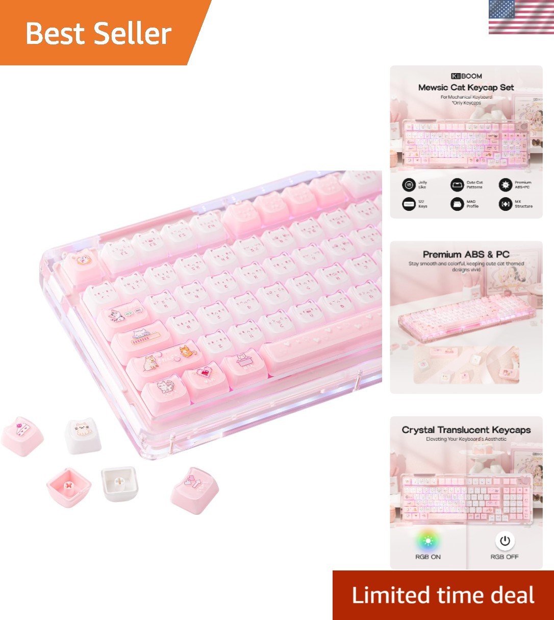 Cute Cat Keycaps Set, Mao Profile, Cat Shape
