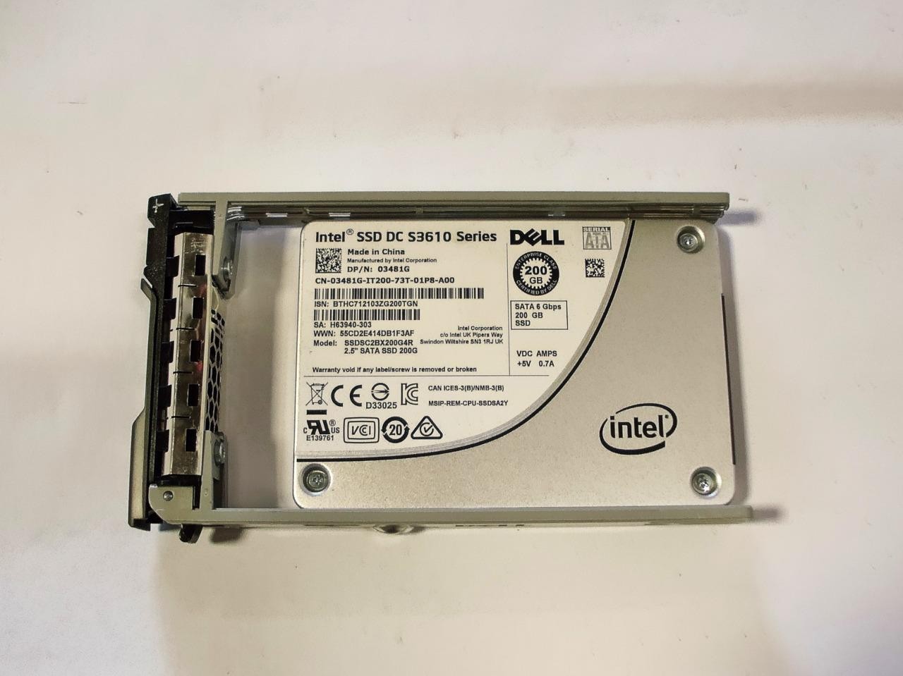 Intel SSD DC S3610 S SSDSC2BX200G4R 03481G 2.5" SATA SSD 200GB w/ Caddy