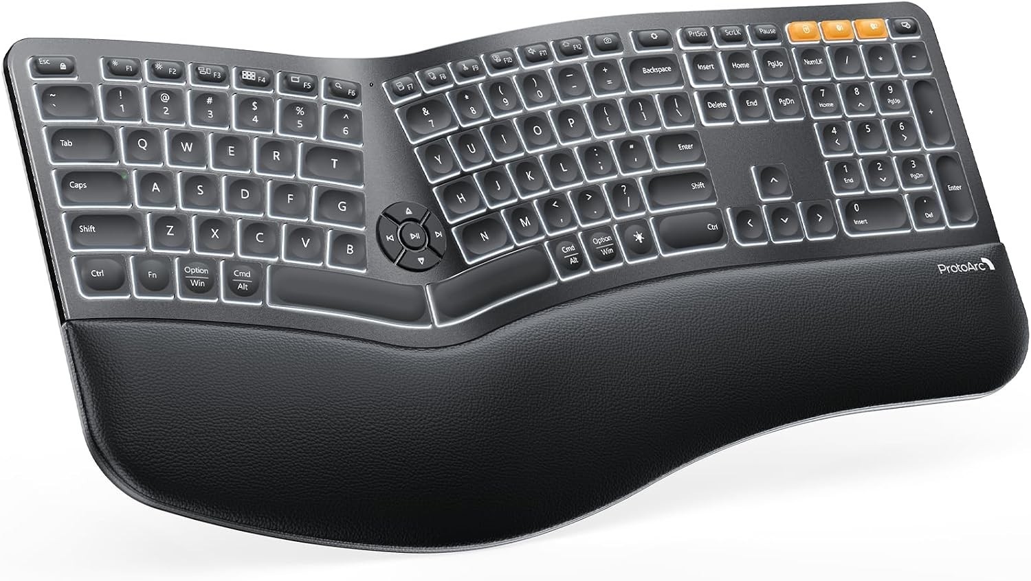 ProtoArc EK01 Backlit Bluetooth Ergonomic Keyboard Wireless Matte Black
