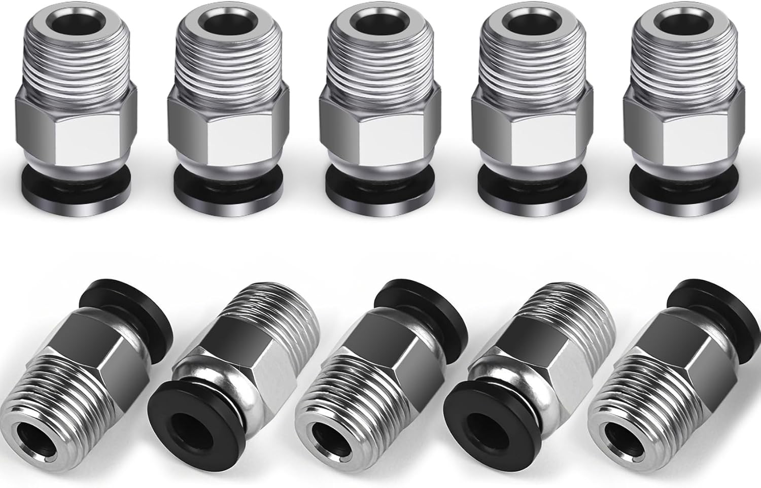 10PCS Premium PC4-M10 Pneumatic Quick Connector Fittings, Bowden 4mm, Silver 