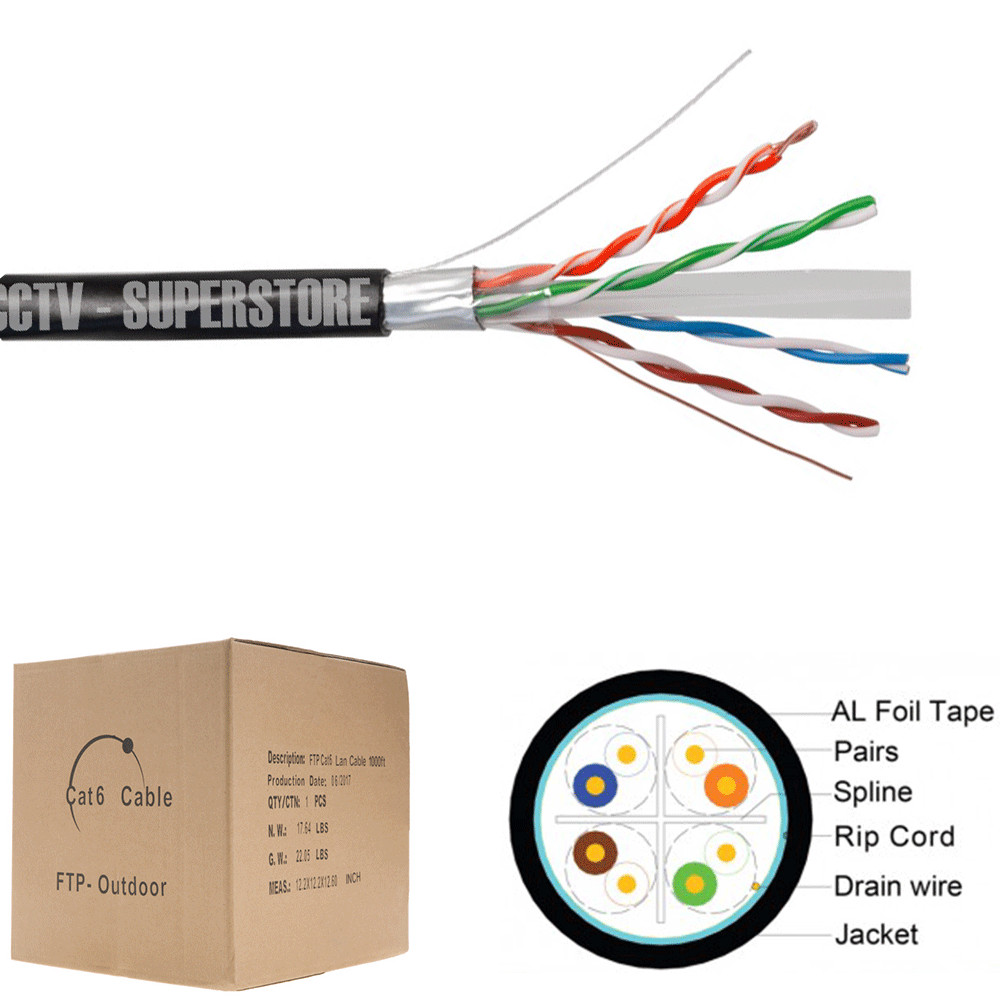 1000FT CAT6 Shielded Outdoor Cable FTP Waterproof DIRECT BURIAL 23 AWG UV 