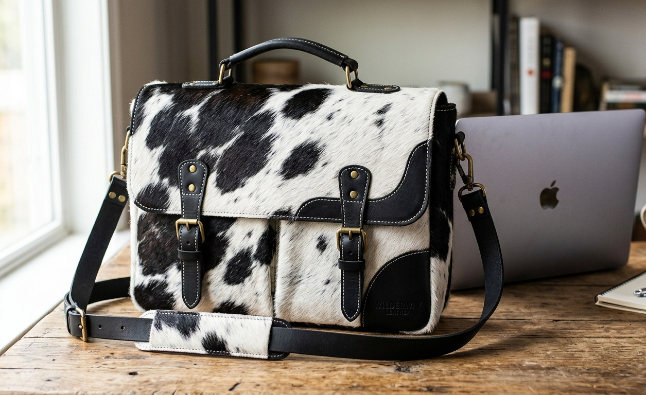 Handmade Cowhide Messenger Laptop Bag Shoulder Western Style Crossbody Leather