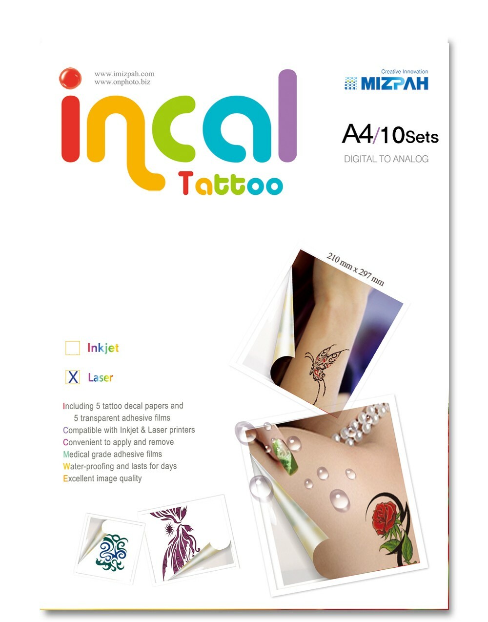 [Incal Tattoo]  Temporary Tattoos Decal Paper for Laser  Printer - 10sets(A4)